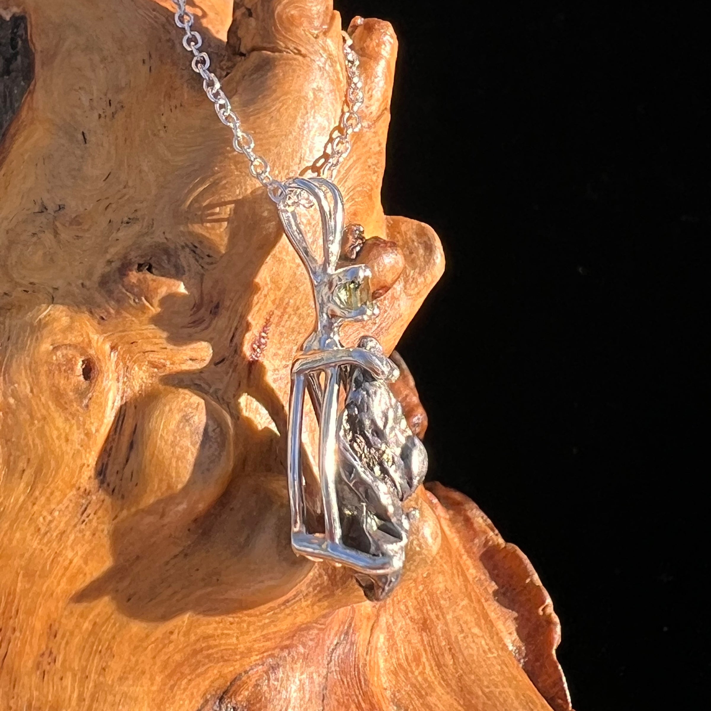 Moldavite & Meteorite Necklace Sterling Silver #7666-Moldavite Life