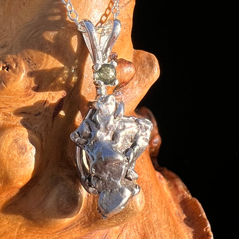 Moldavite & Meteorite Necklace Sterling Silver #7667-Moldavite Life
