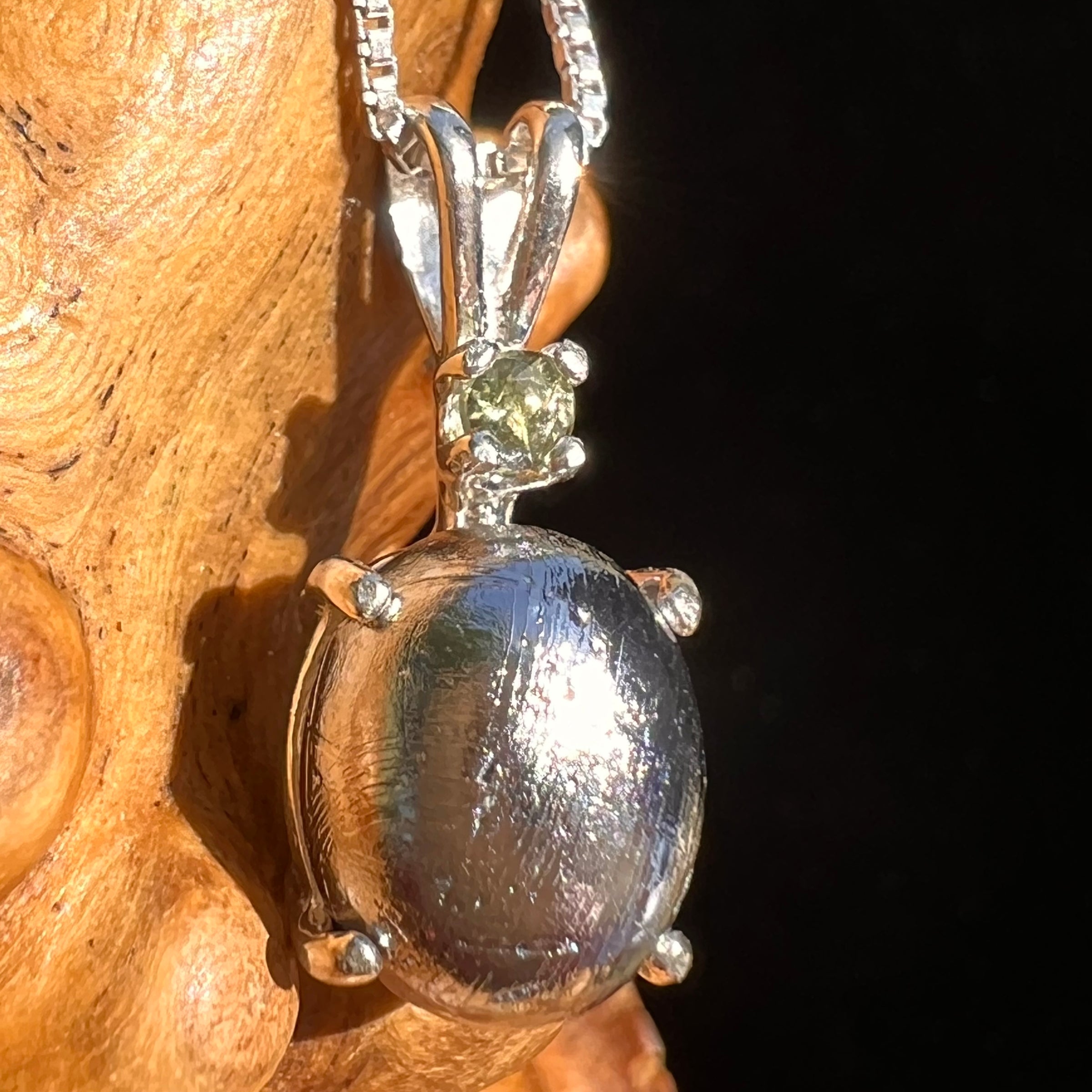 Moldavite & Muonionalusta Meteorite Pendant Sterling #6755-Moldavite Life
