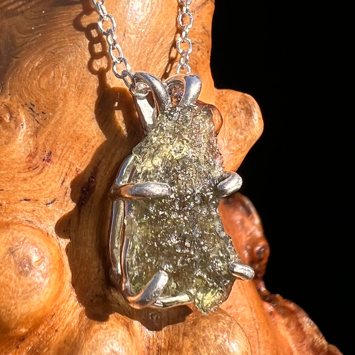 Moldavite Necklace Sterling Silver #7567-Moldavite Life