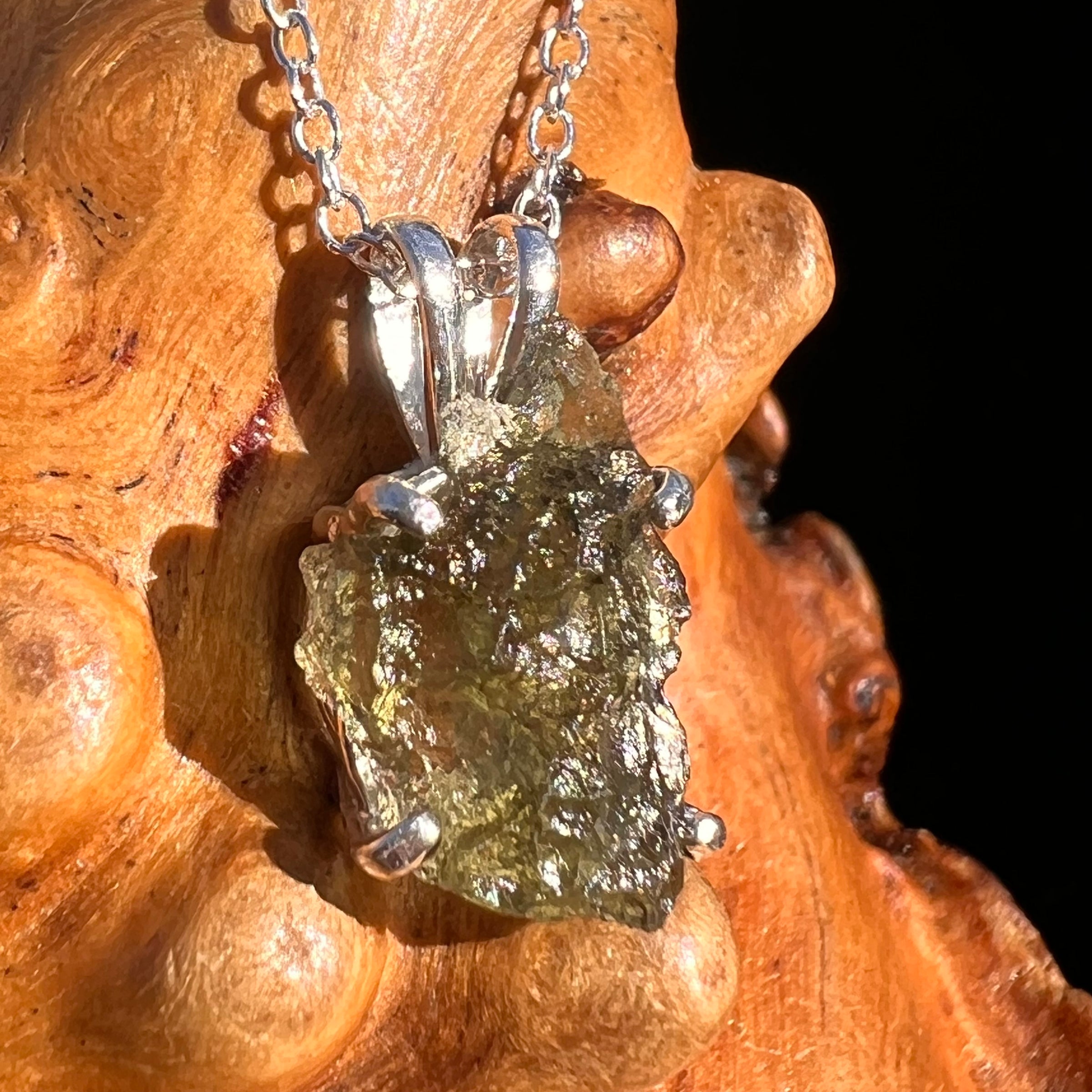 Moldavite Necklace Sterling Silver #7569-Moldavite Life