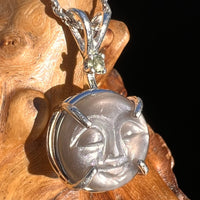 Moldavite & New Moon Moonstone Pendant Silver #5029-Moldavite Life