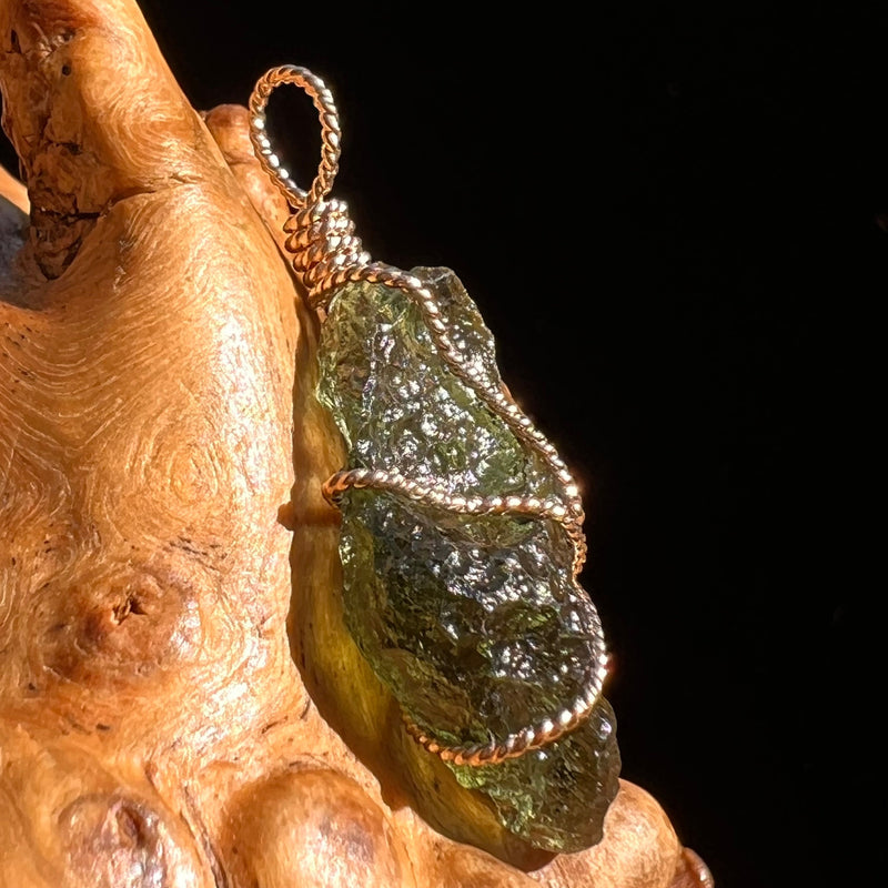 Moldavite Pendant Wire Wrapped 14k Gold #5764-Moldavite Life