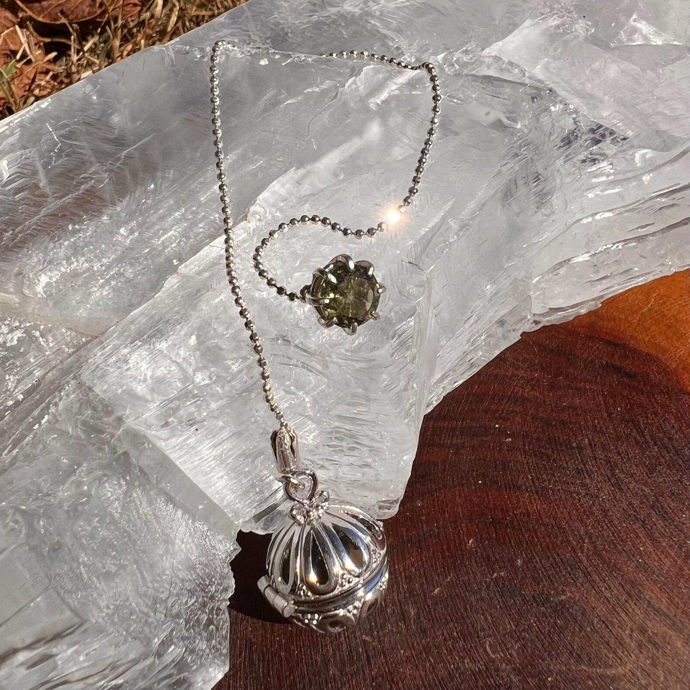 Moldavite, Phenacite, Herkimer Pendulum Sterling #29-Moldavite Life