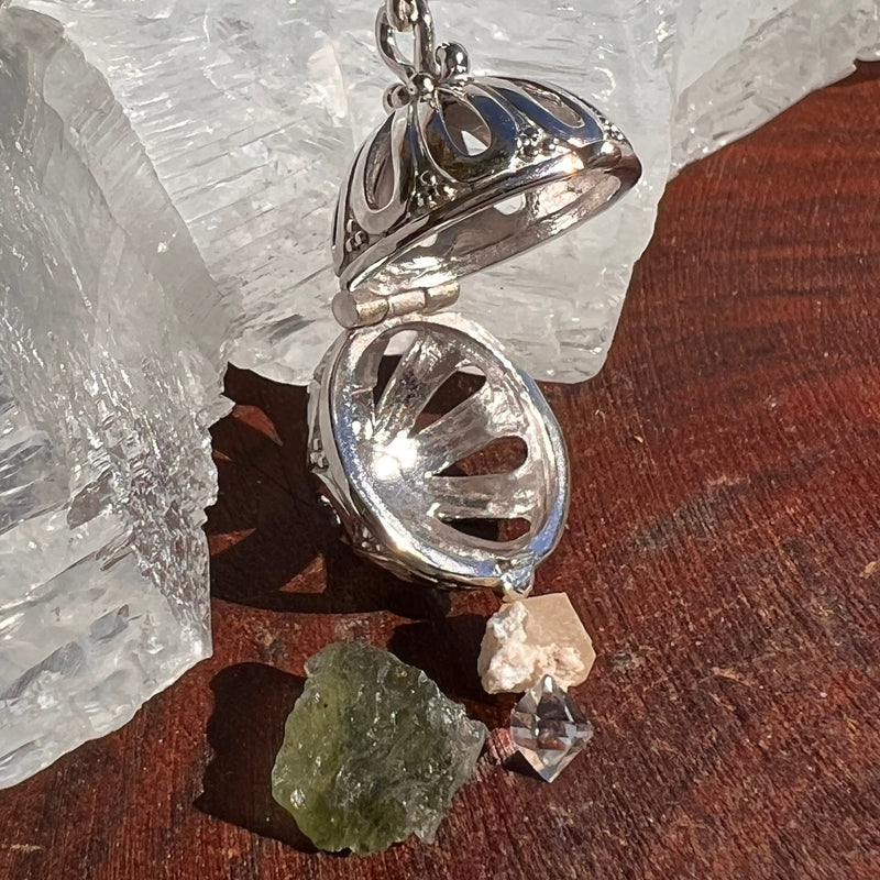 Moldavite, Phenacite, Herkimer Pendulum Sterling #29-Moldavite Life