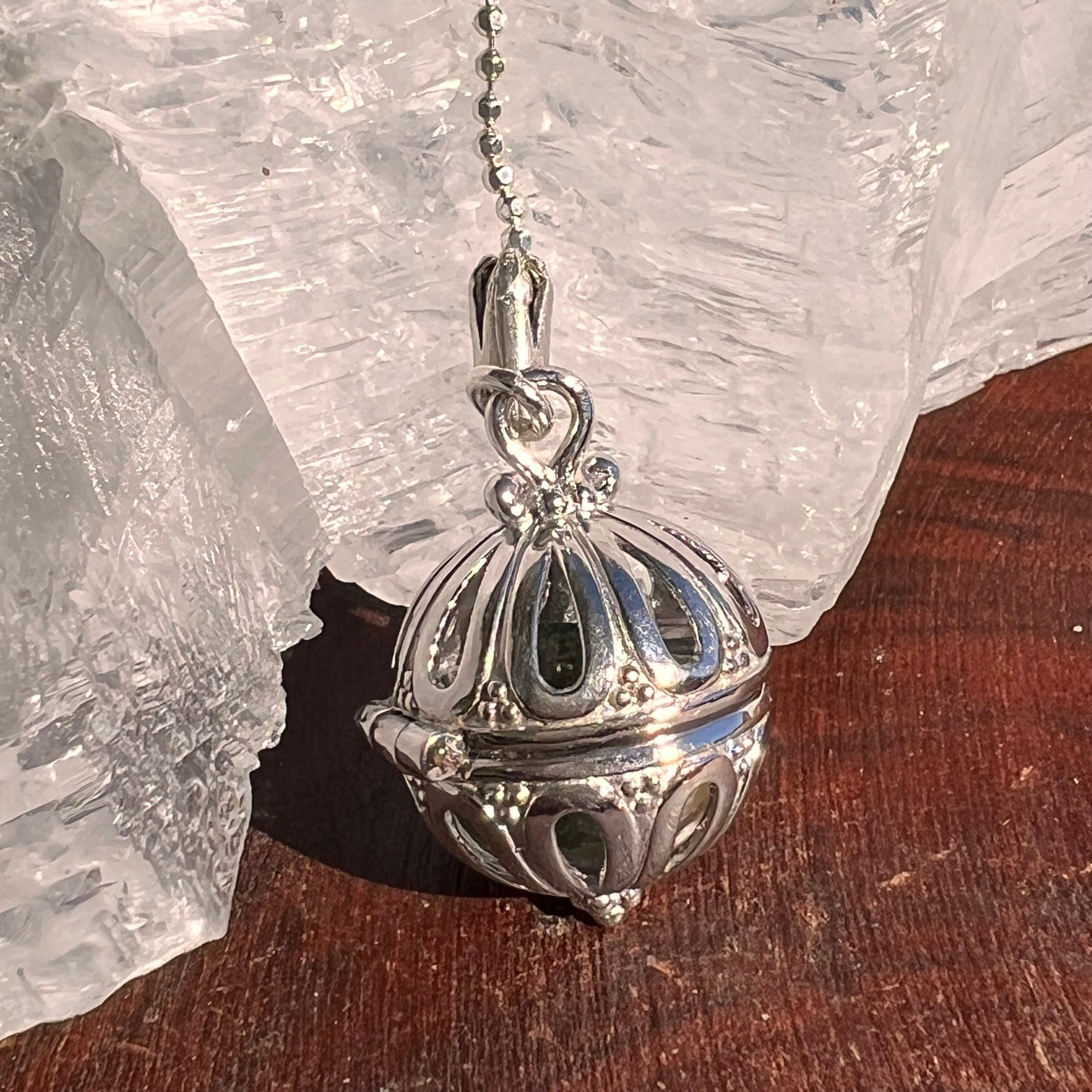 Moldavite, Phenacite, Herkimer Pendulum Sterling #29-Moldavite Life