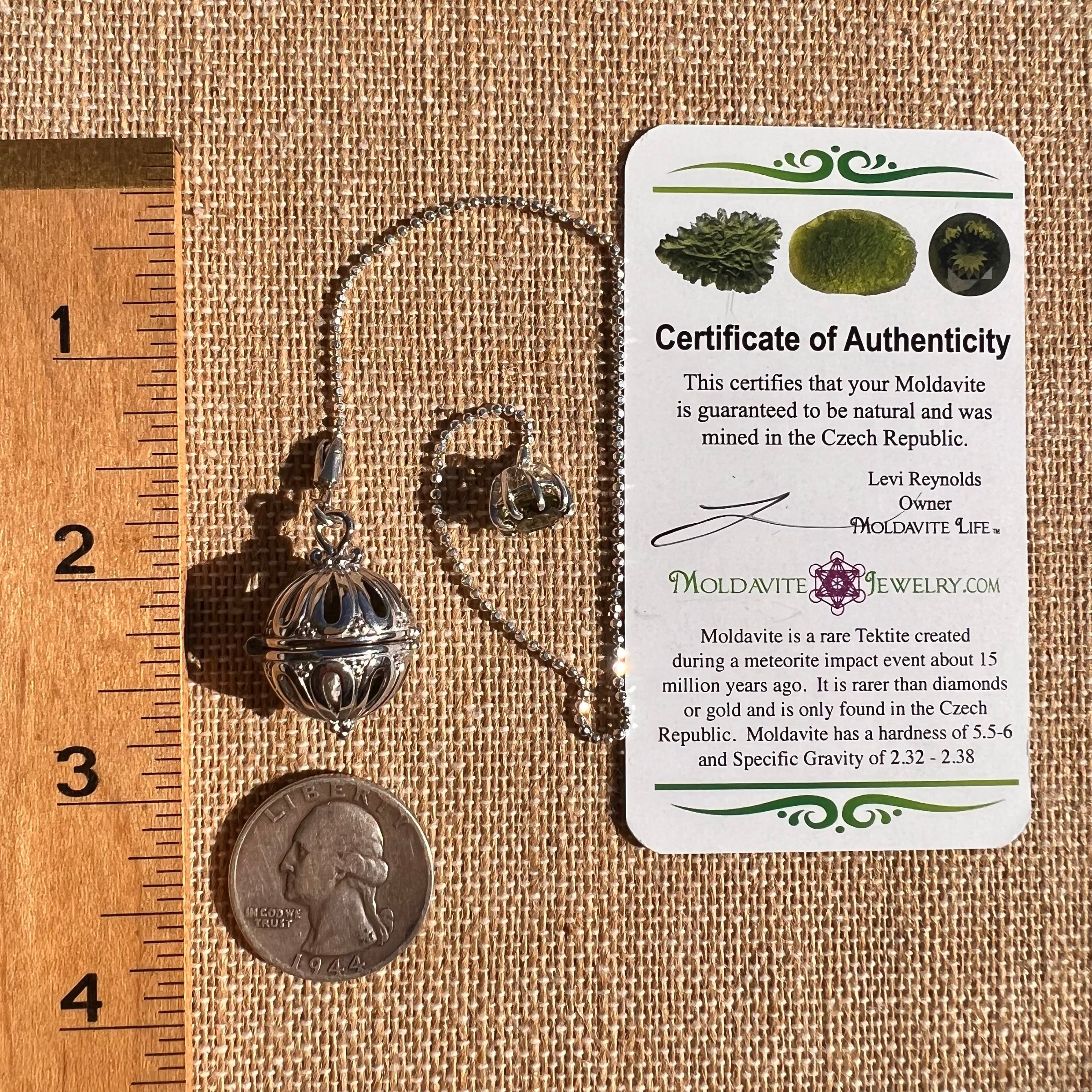 Moldavite, Phenacite, Herkimer Pendulum Sterling #29-Moldavite Life