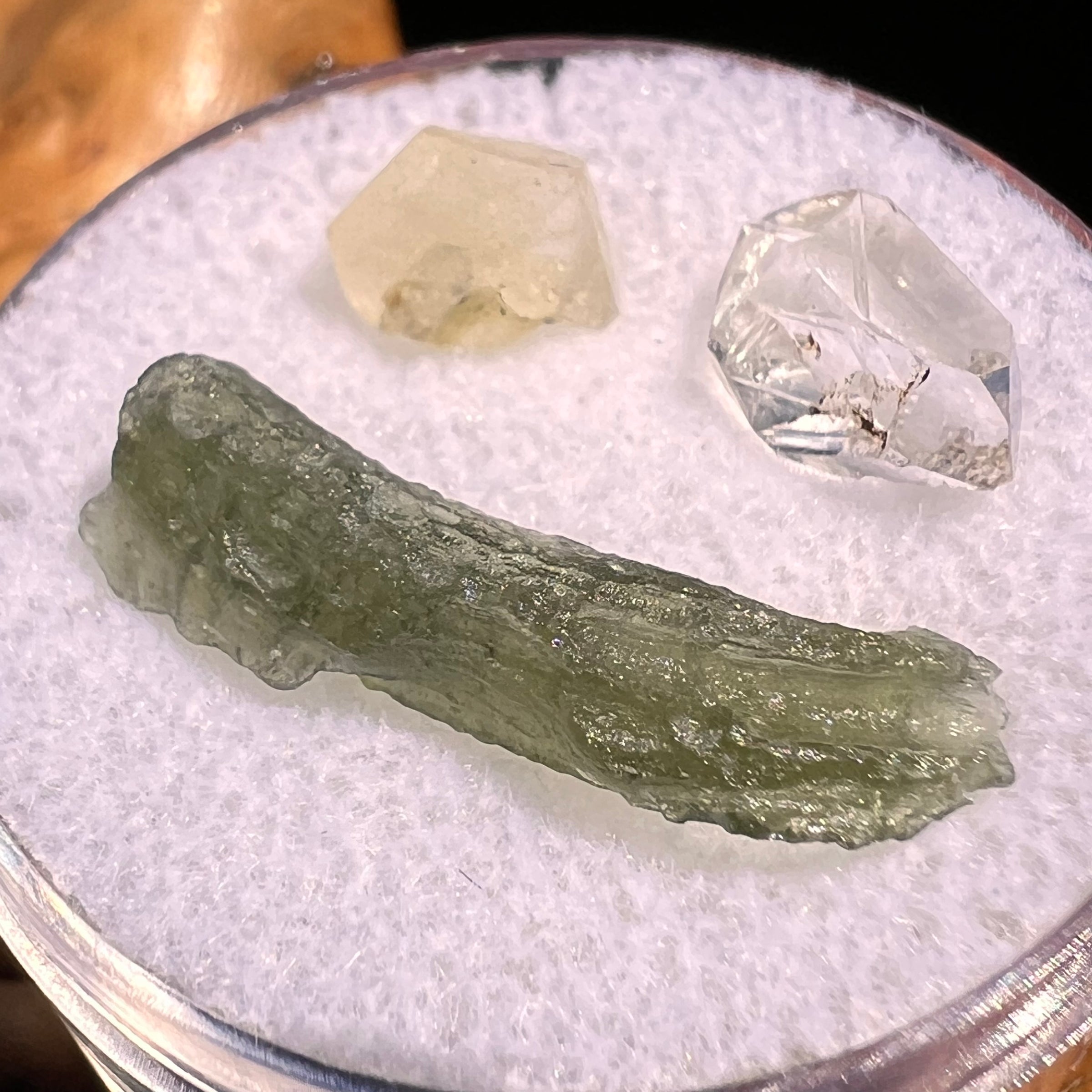 Moldavite, Phenakite, & Herkimer Diamond #103-Moldavite Life
