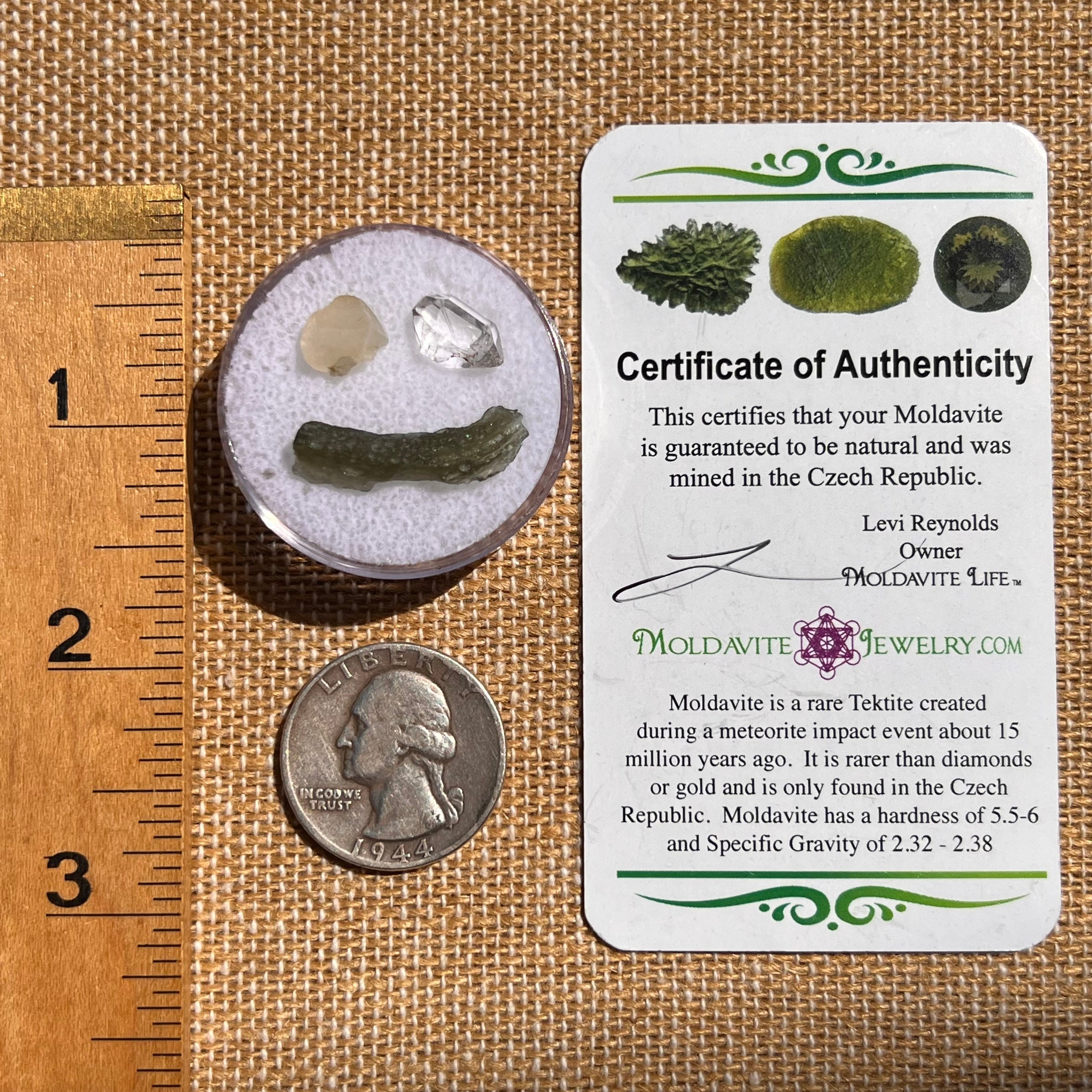Moldavite, Phenakite, & Herkimer Diamond #103-Moldavite Life