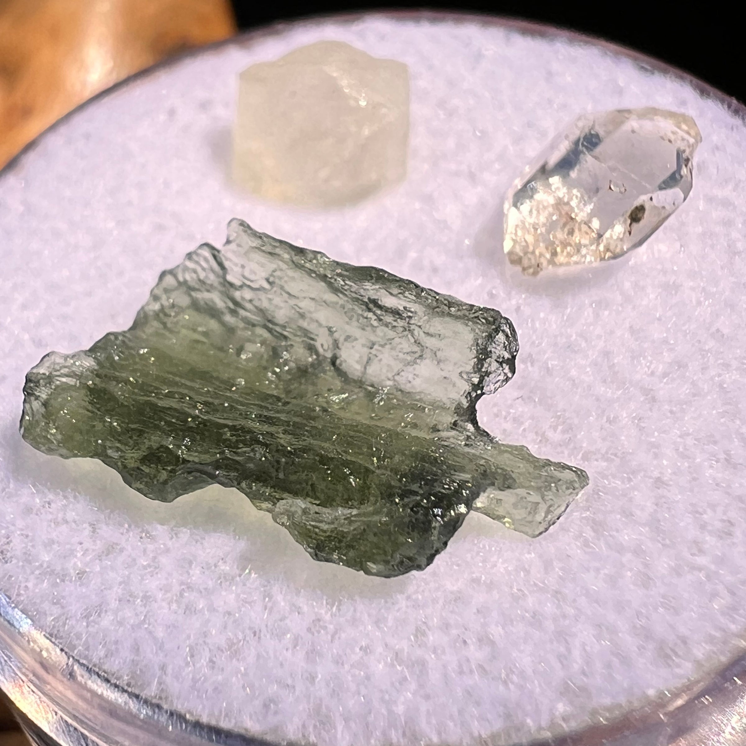 Moldavite, Phenakite, & Herkimer Diamond #105-Moldavite Life