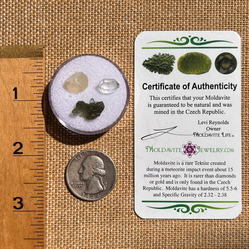 Moldavite, Phenakite, & Herkimer Diamond #107-Moldavite Life