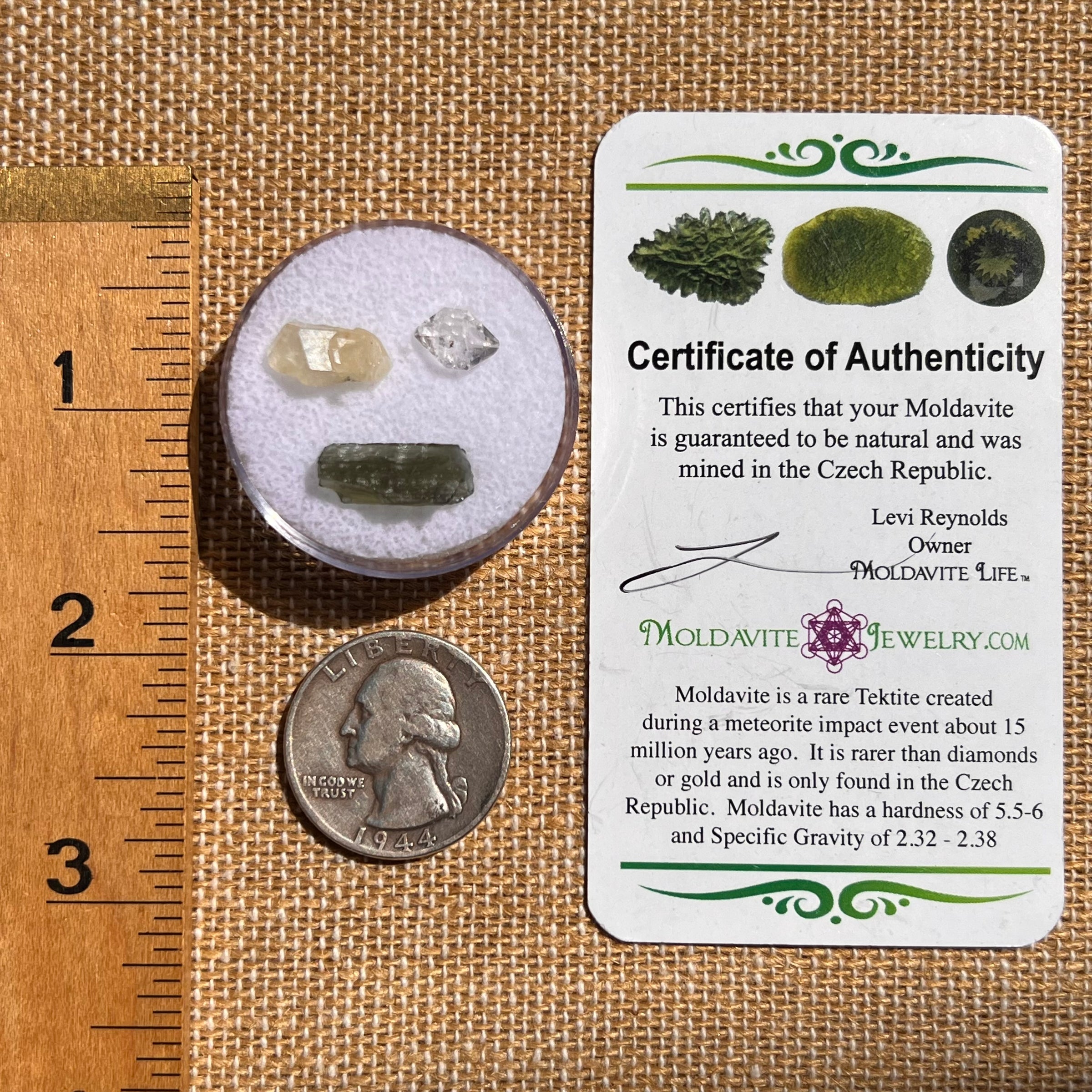 Moldavite, Phenakite, & Herkimer Diamond #108-Moldavite Life