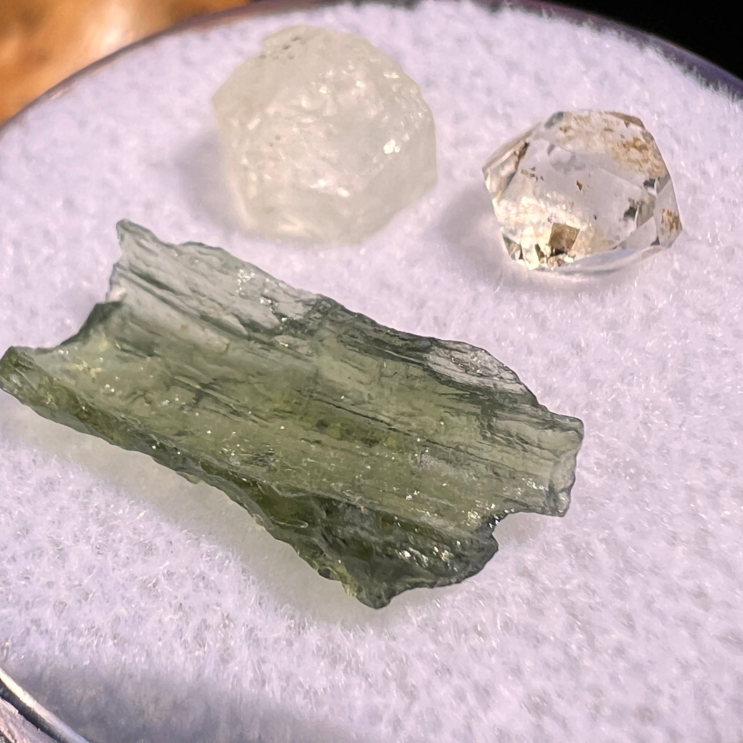 Moldavite, Phenakite, & Herkimer Diamond #112-Moldavite Life