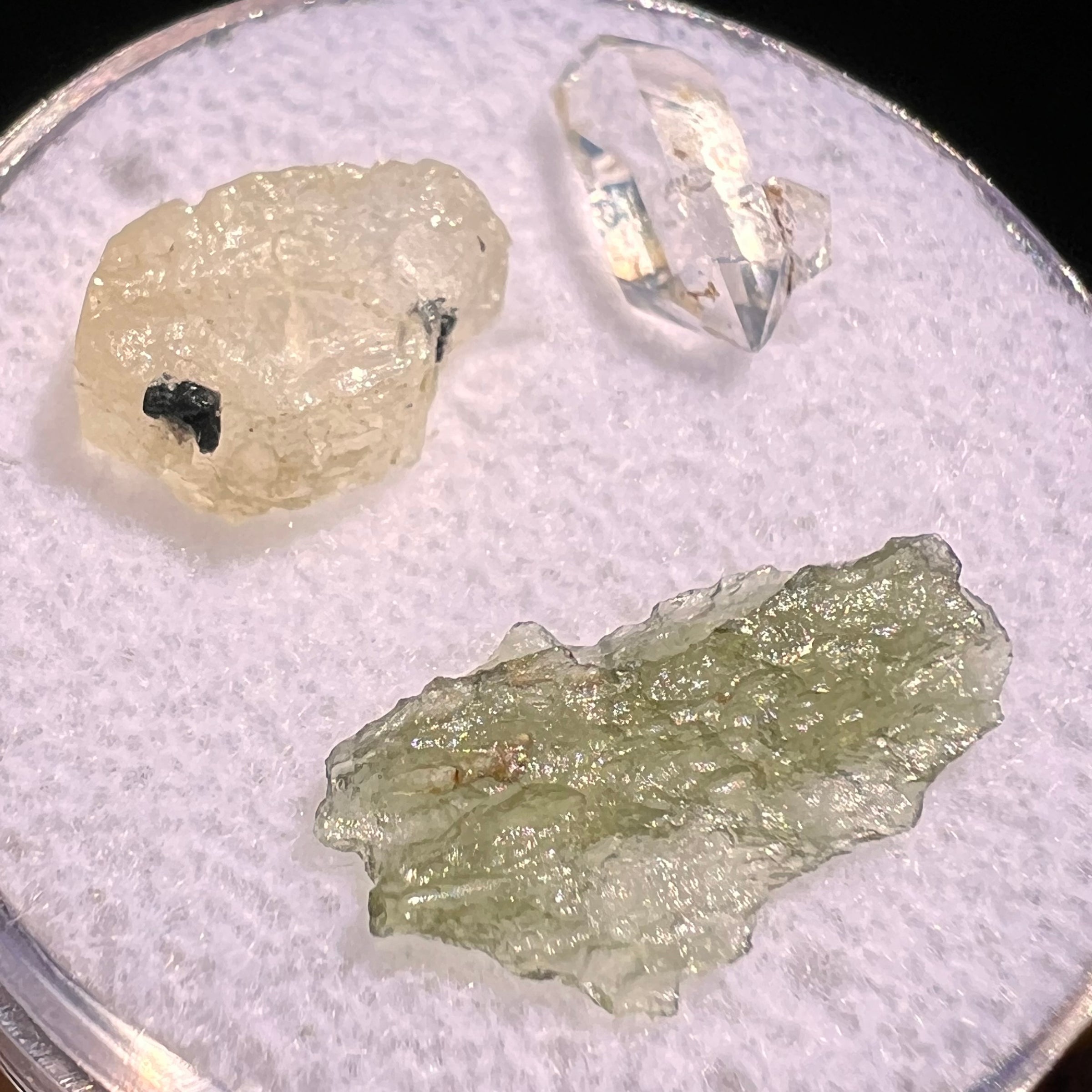 Moldavite, Phenakite, & Herkimer Diamond #114-Moldavite Life
