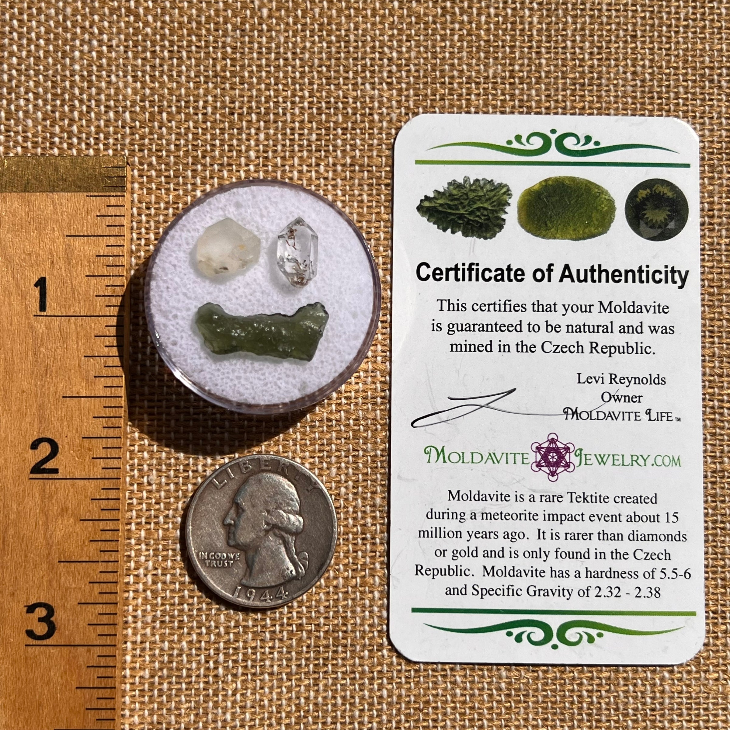 Moldavite, Phenakite, & Herkimer Diamond #115-Moldavite Life