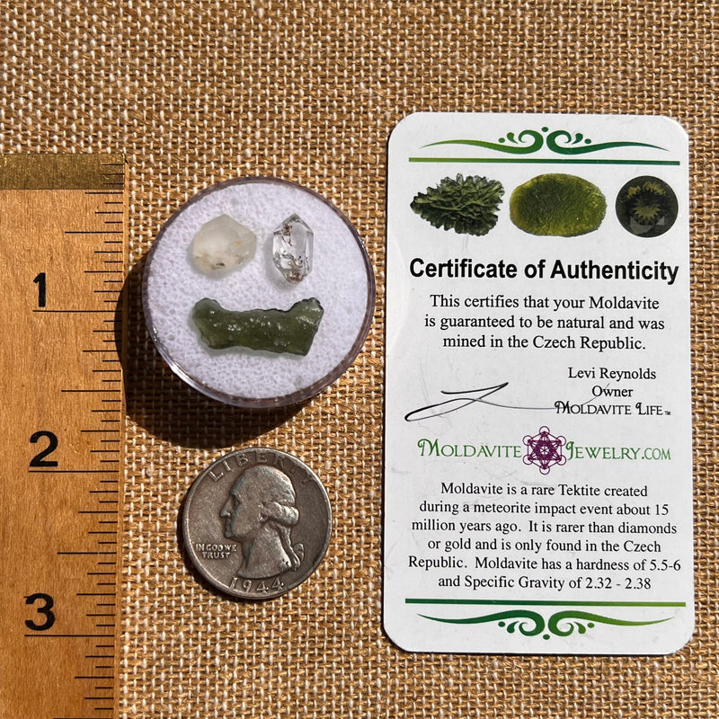 Moldavite, Phenakite, & Herkimer Diamond #115-Moldavite Life