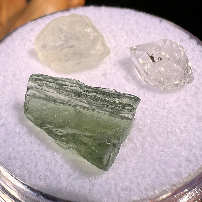 Moldavite, Phenakite, & Herkimer Diamond #120-Moldavite Life