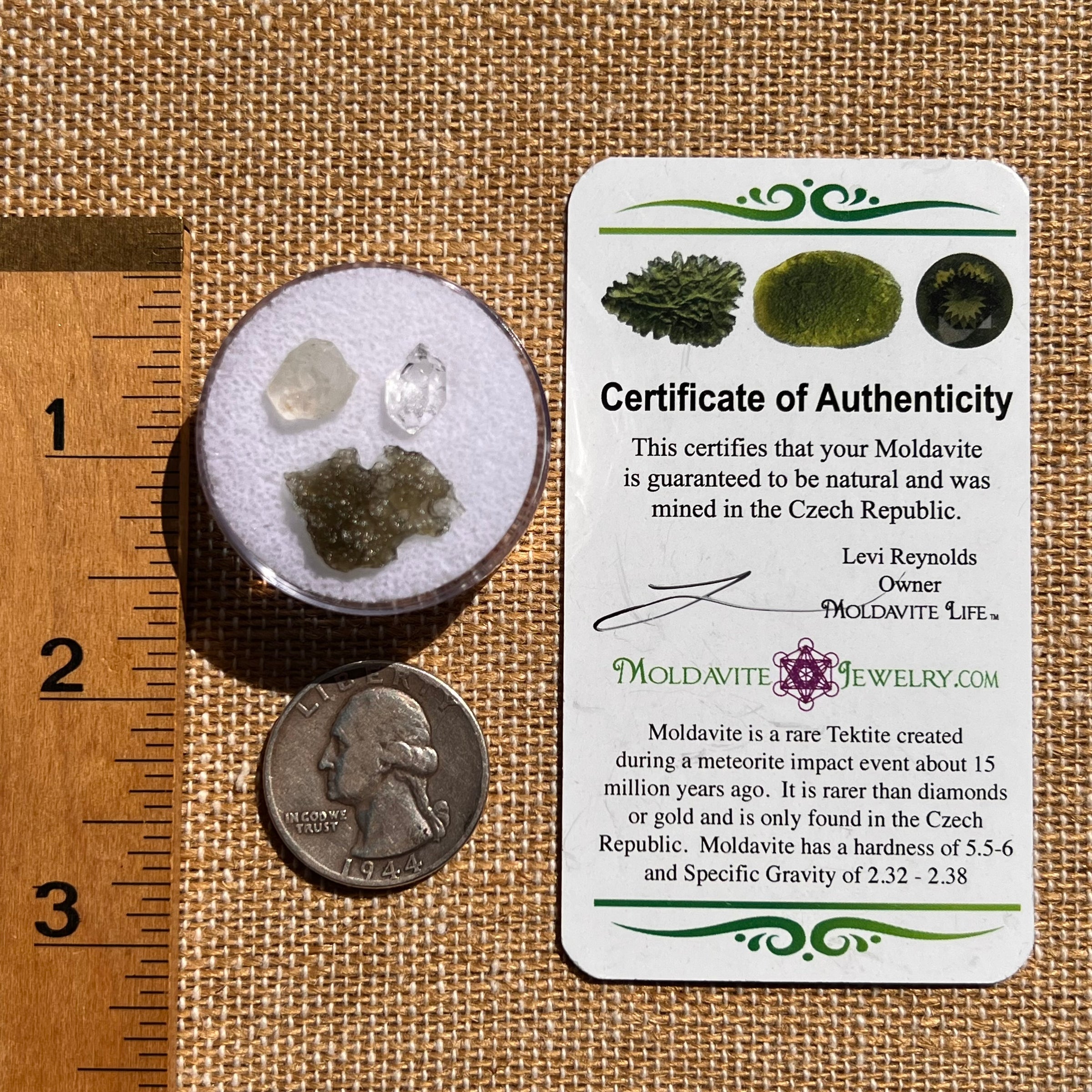 Moldavite, Phenakite, & Herkimer Diamond #121-Moldavite Life