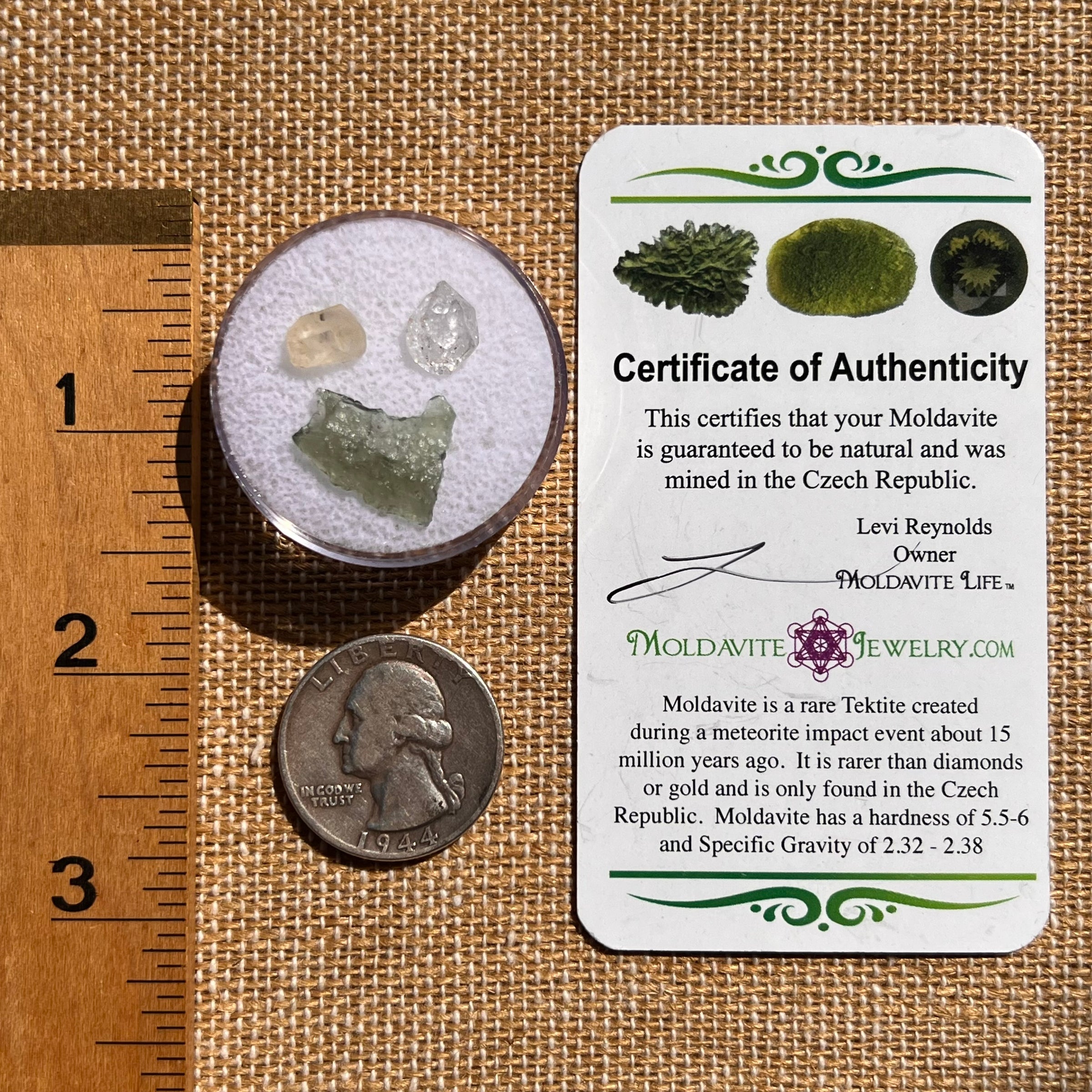 Moldavite, Phenakite, & Herkimer Diamond #122-Moldavite Life