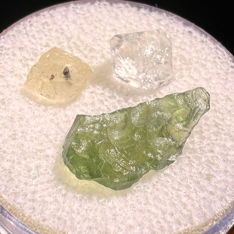 Moldavite, Phenakite, & Herkimer Diamond #128-Moldavite Life