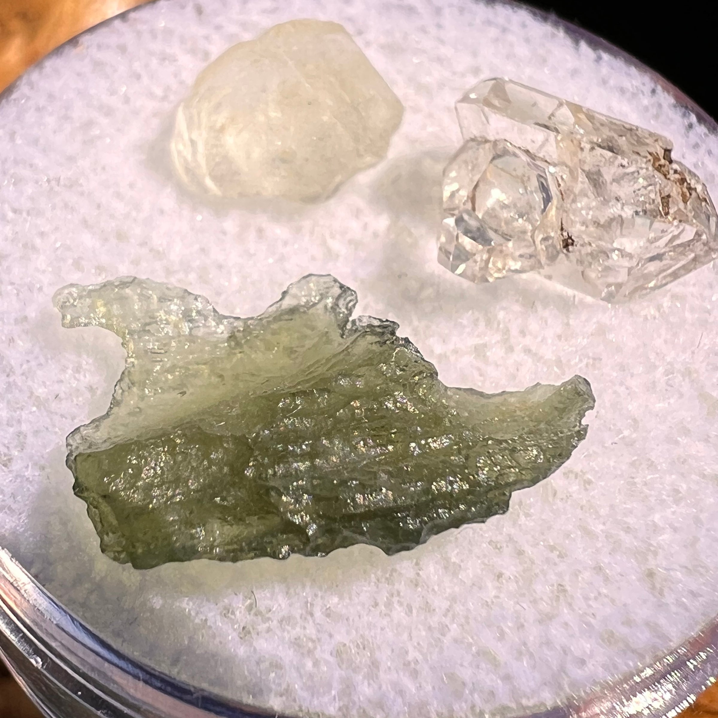 Moldavite, Phenakite, & Herkimer Diamond #134-Moldavite Life