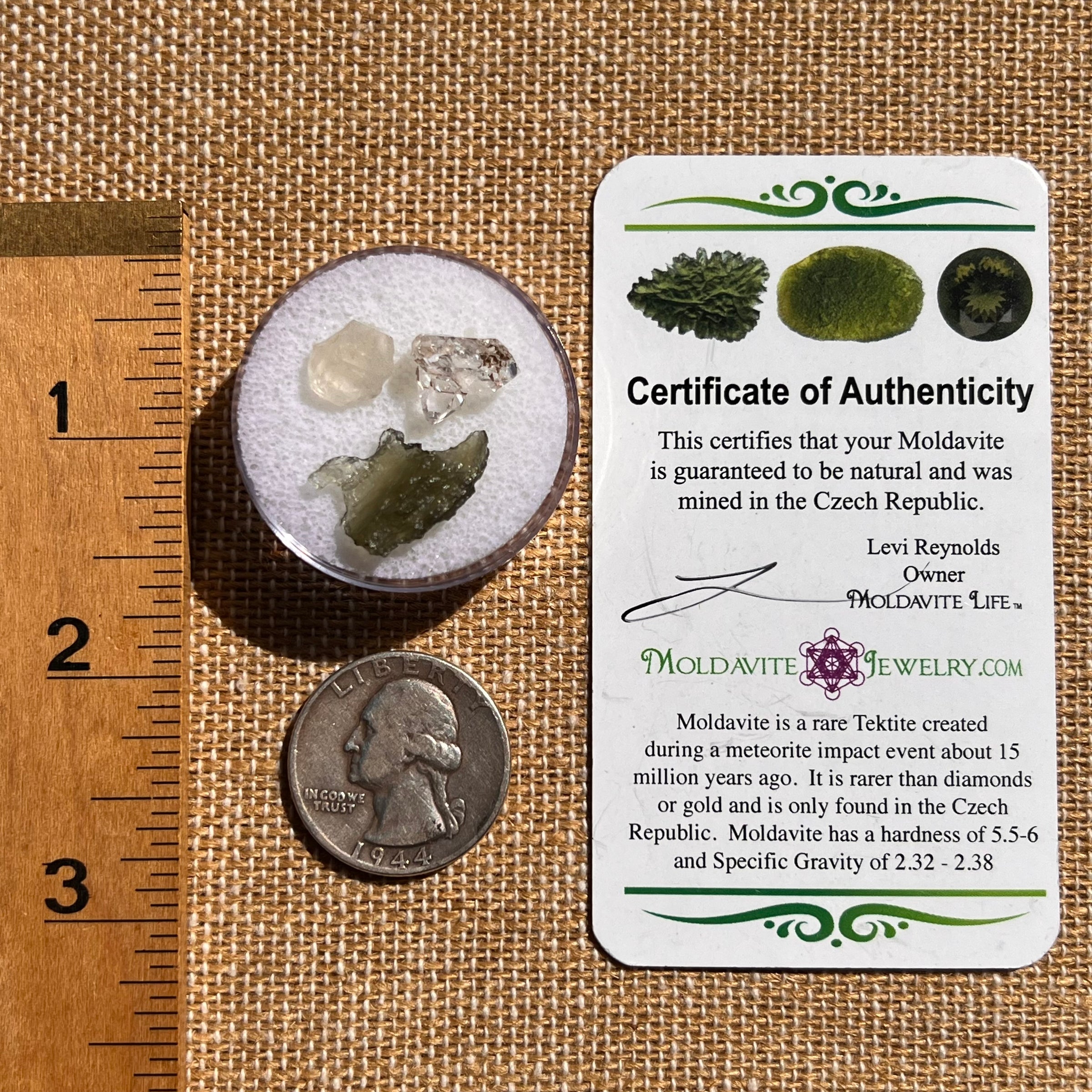 Moldavite, Phenakite, & Herkimer Diamond #134-Moldavite Life