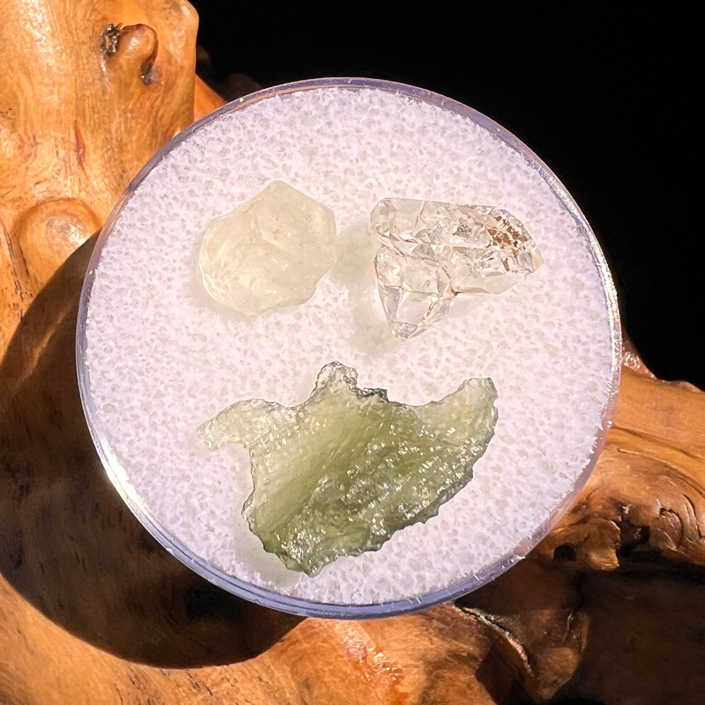 Moldavite, Phenakite, & Herkimer Diamond #134-Moldavite Life