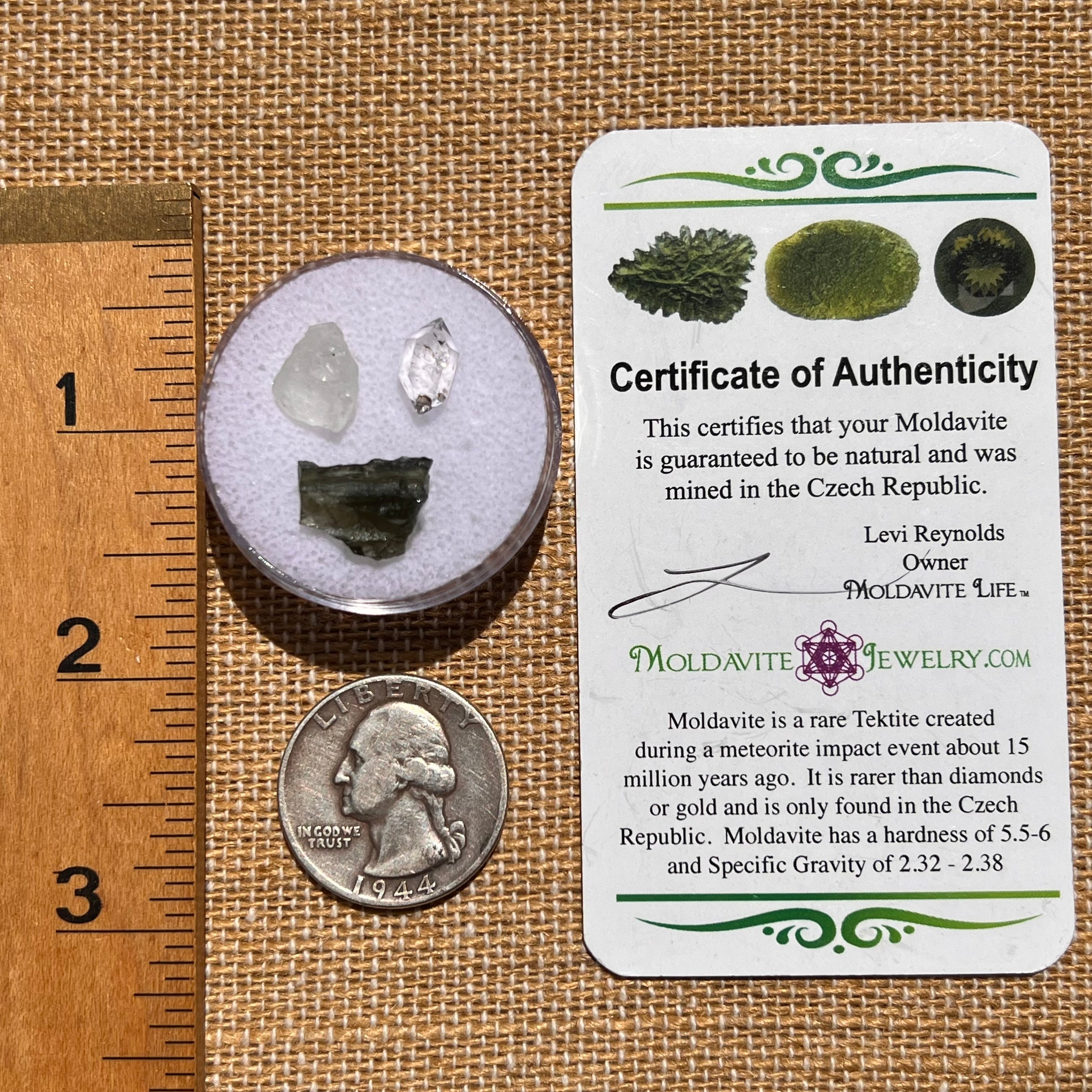 Moldavite, Phenakite, & Herkimer Diamond #49-Moldavite Life