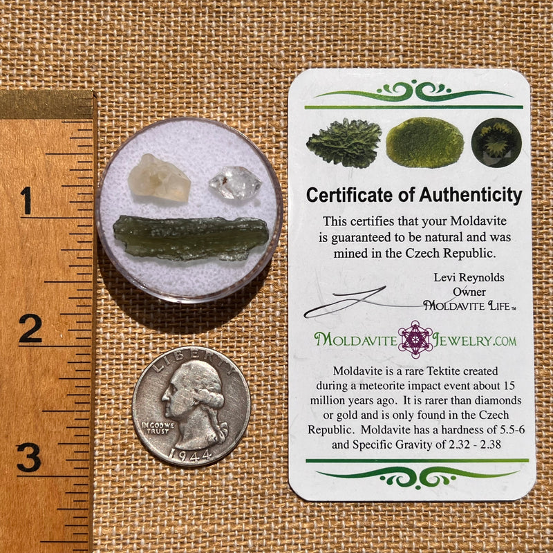 Moldavite, Phenakite, & Herkimer Diamond #50-Moldavite Life
