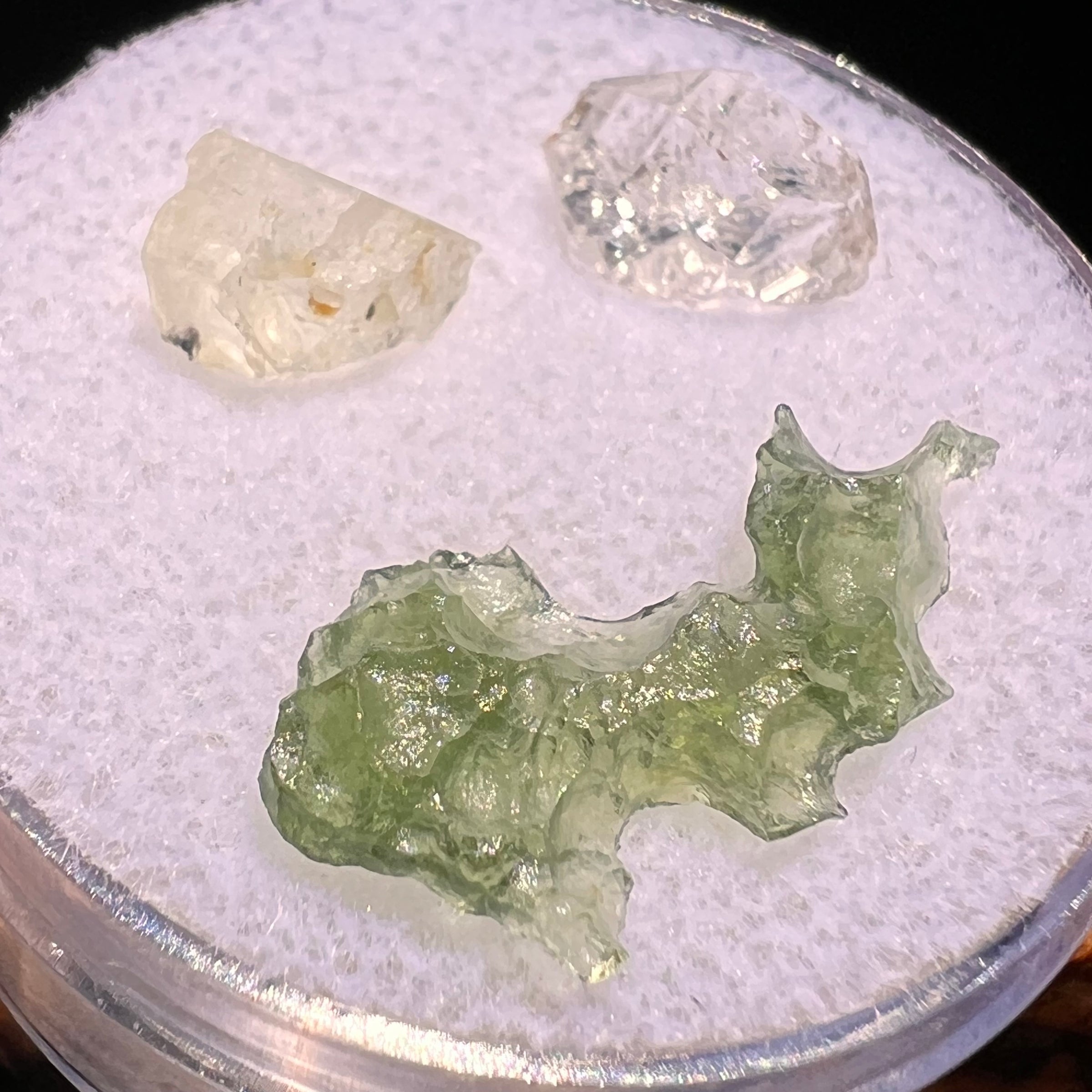 Moldavite, Phenakite, & Herkimer Diamond #52-Moldavite Life