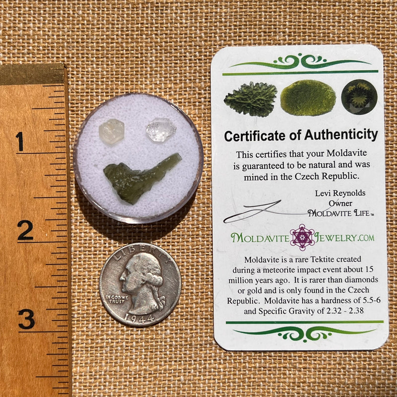 Moldavite, Phenakite, & Herkimer Diamond #53-Moldavite Life