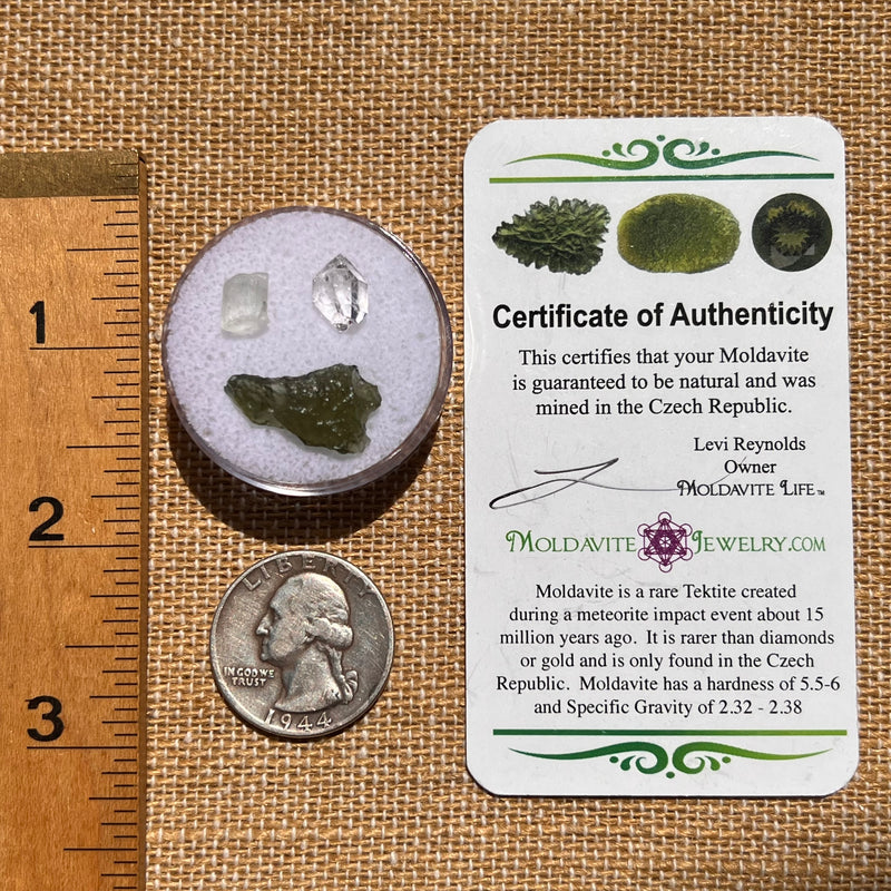 Moldavite, Phenakite, & Herkimer Diamond #54-Moldavite Life