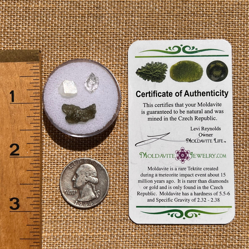 Moldavite, Phenakite, & Herkimer Diamond #56-Moldavite Life