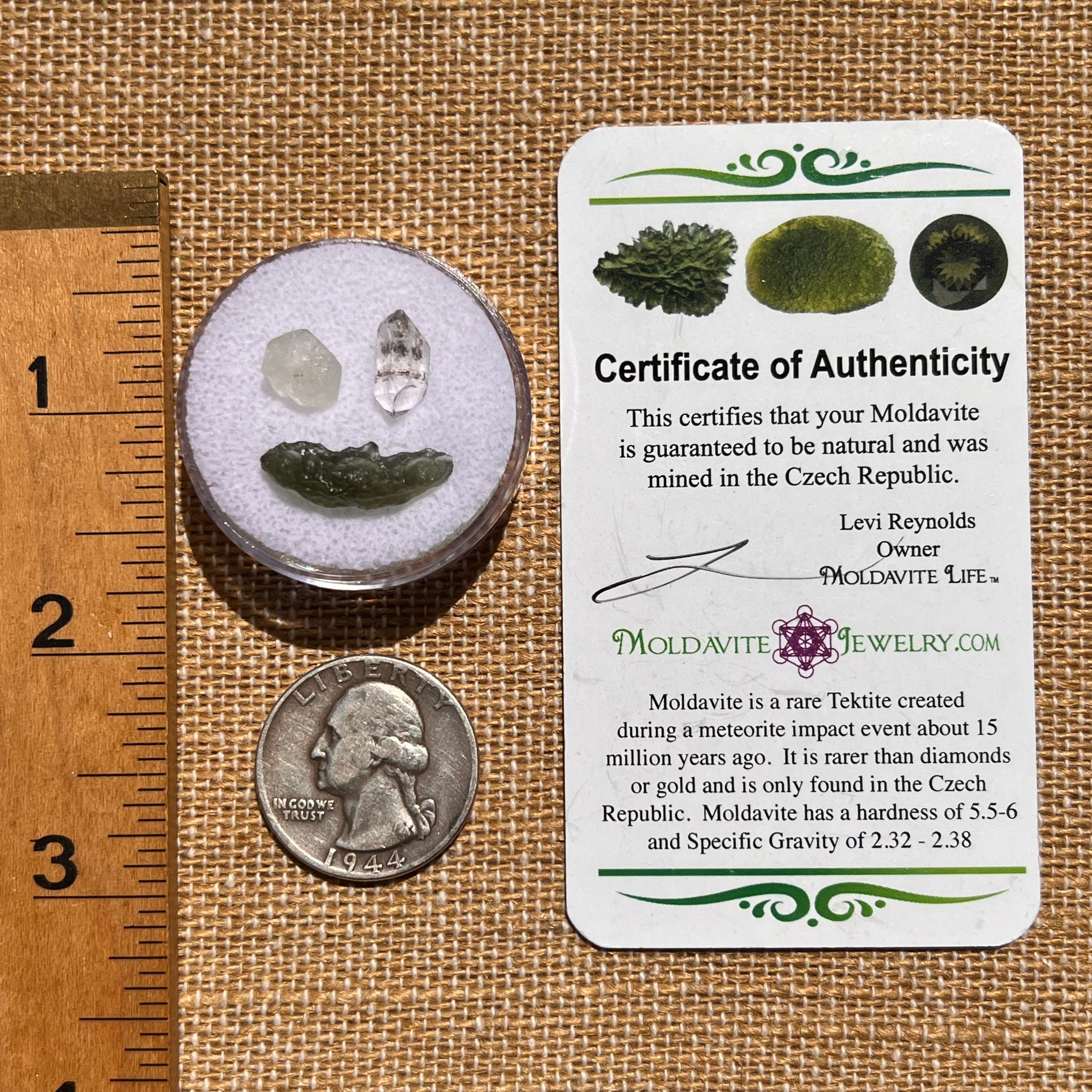 Moldavite, Phenakite, & Herkimer Diamond #57-Moldavite Life