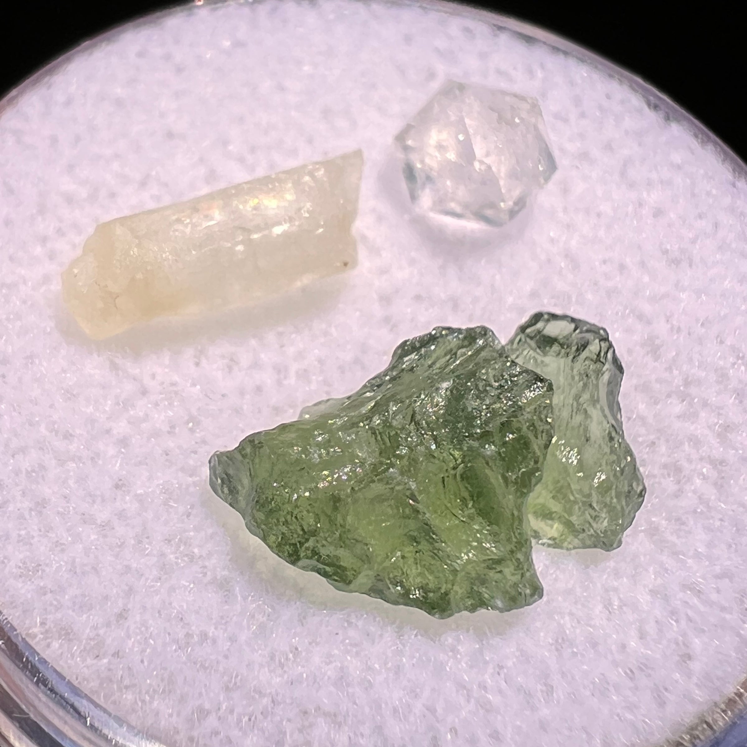 Moldavite, Phenakite, & Herkimer Diamond #58-Moldavite Life