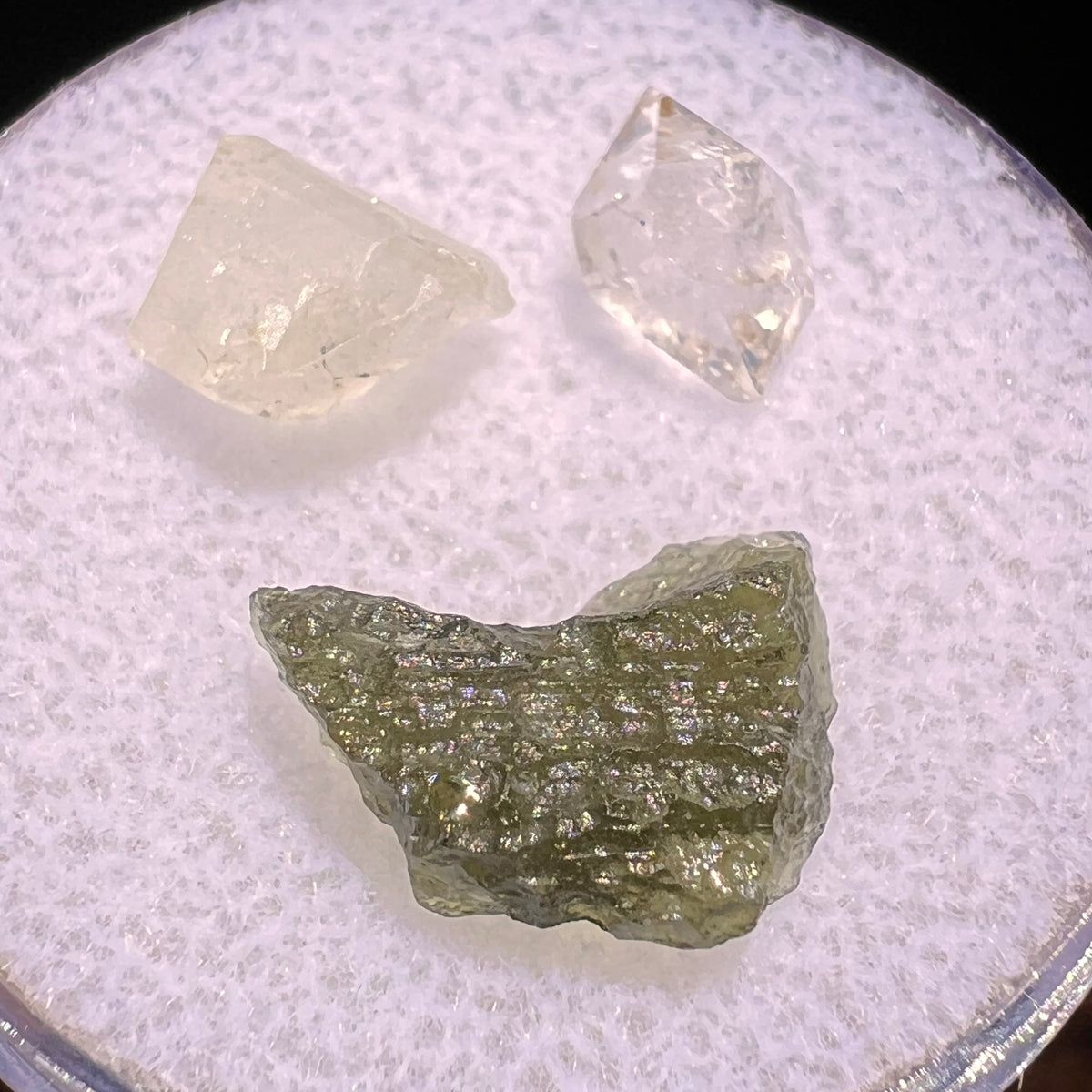 Moldavite, Phenakite, & Herkimer Diamond #59-Moldavite Life