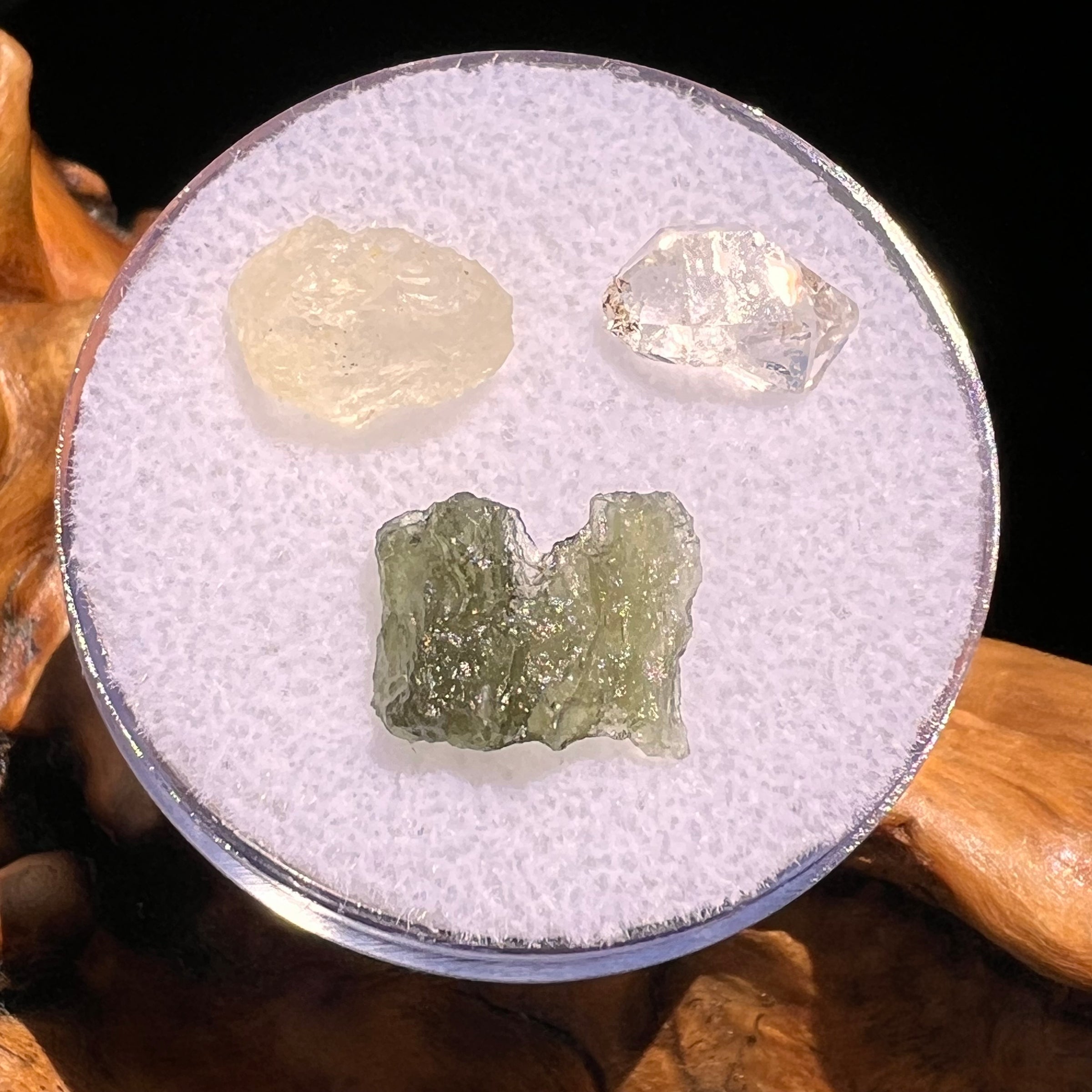 Moldavite, Phenakite, & Herkimer Diamond #62-Moldavite Life