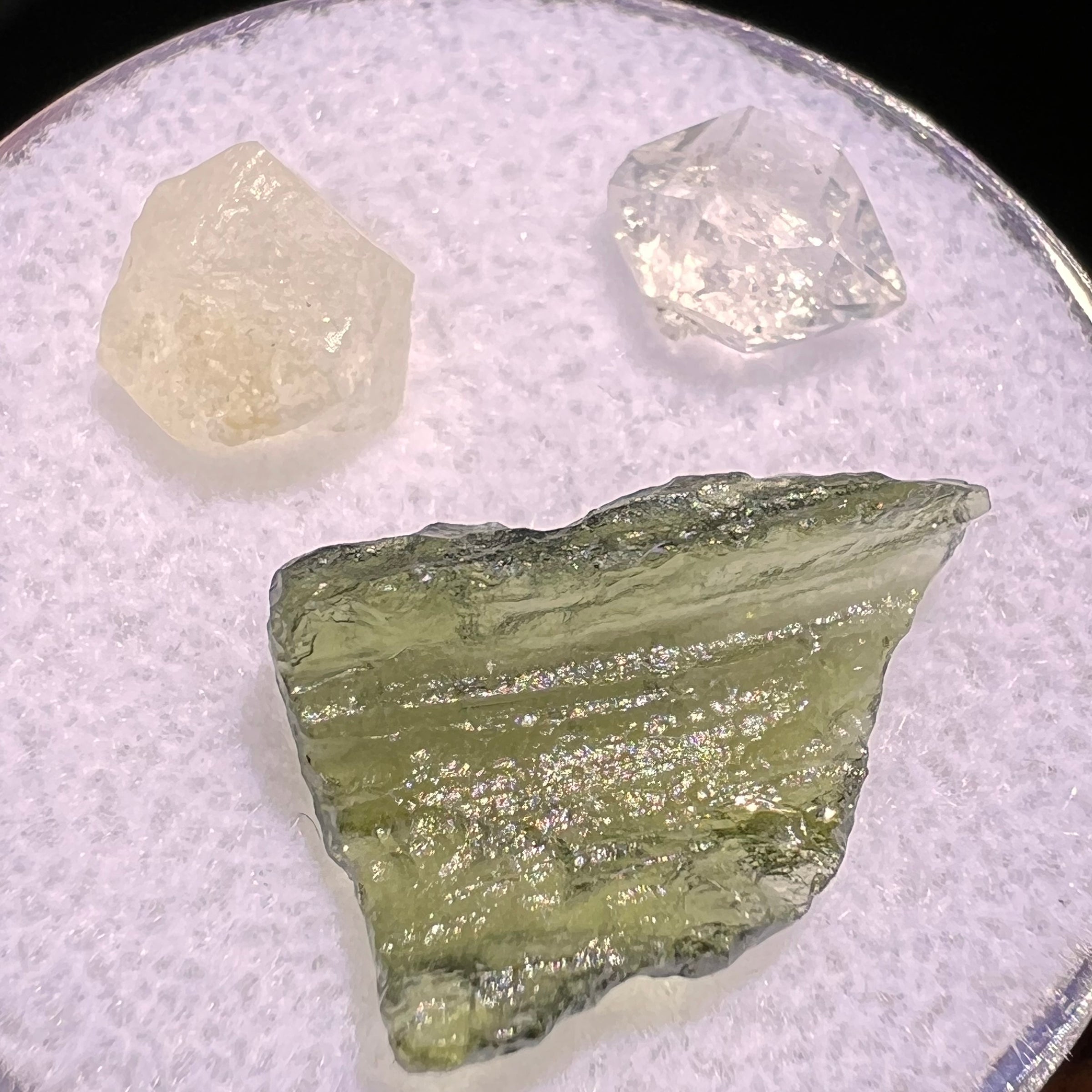 Moldavite, Phenakite, & Herkimer Diamond #63-Moldavite Life