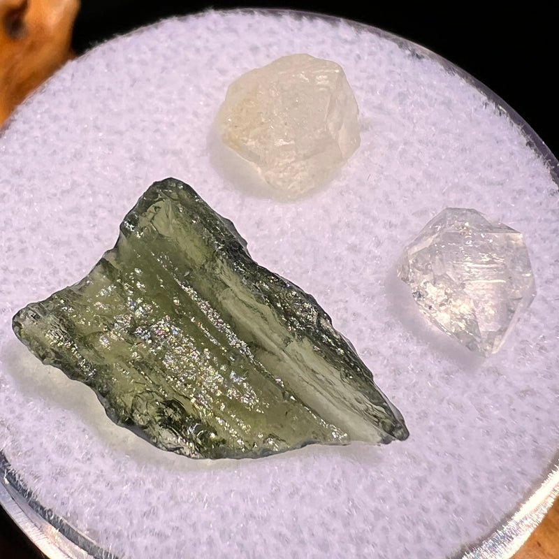Moldavite, Phenakite, & Herkimer Diamond #63-Moldavite Life
