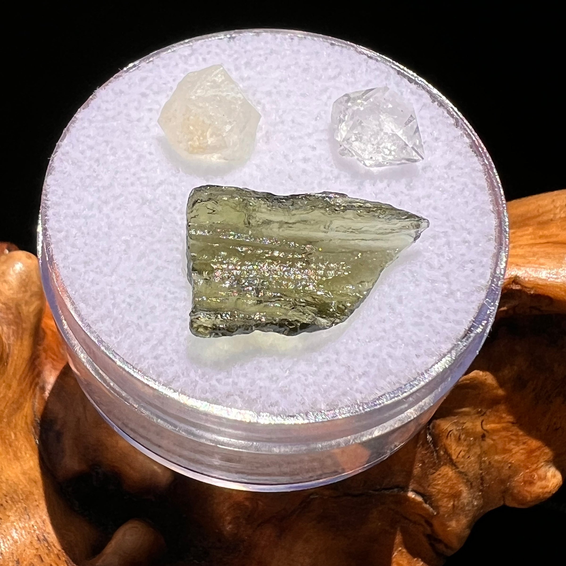 Moldavite, Phenakite, & Herkimer Diamond #63-Moldavite Life