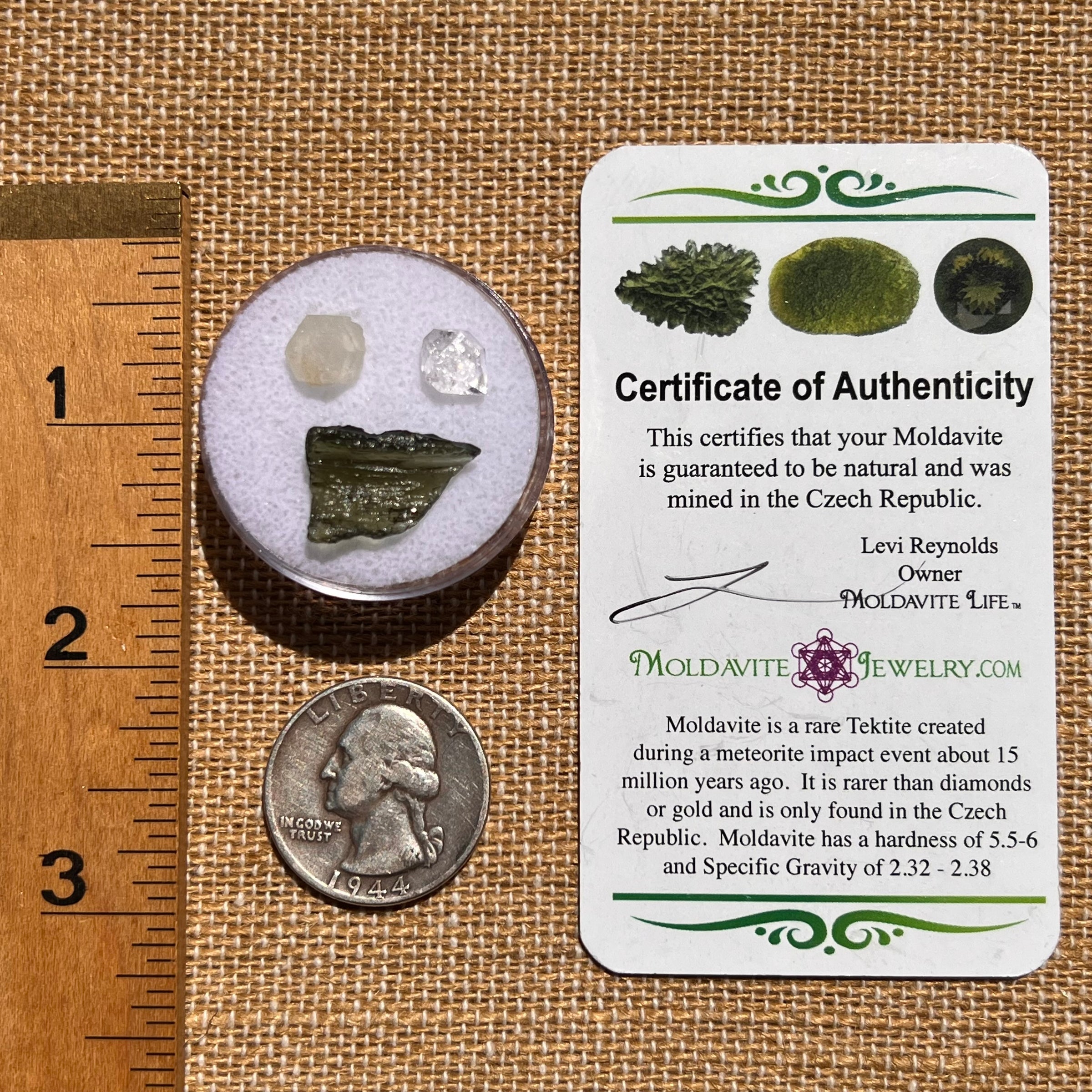 Moldavite, Phenakite, & Herkimer Diamond #63-Moldavite Life