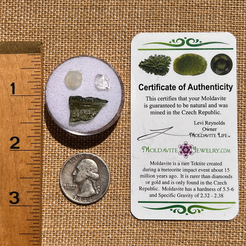 Moldavite, Phenakite, & Herkimer Diamond #63-Moldavite Life