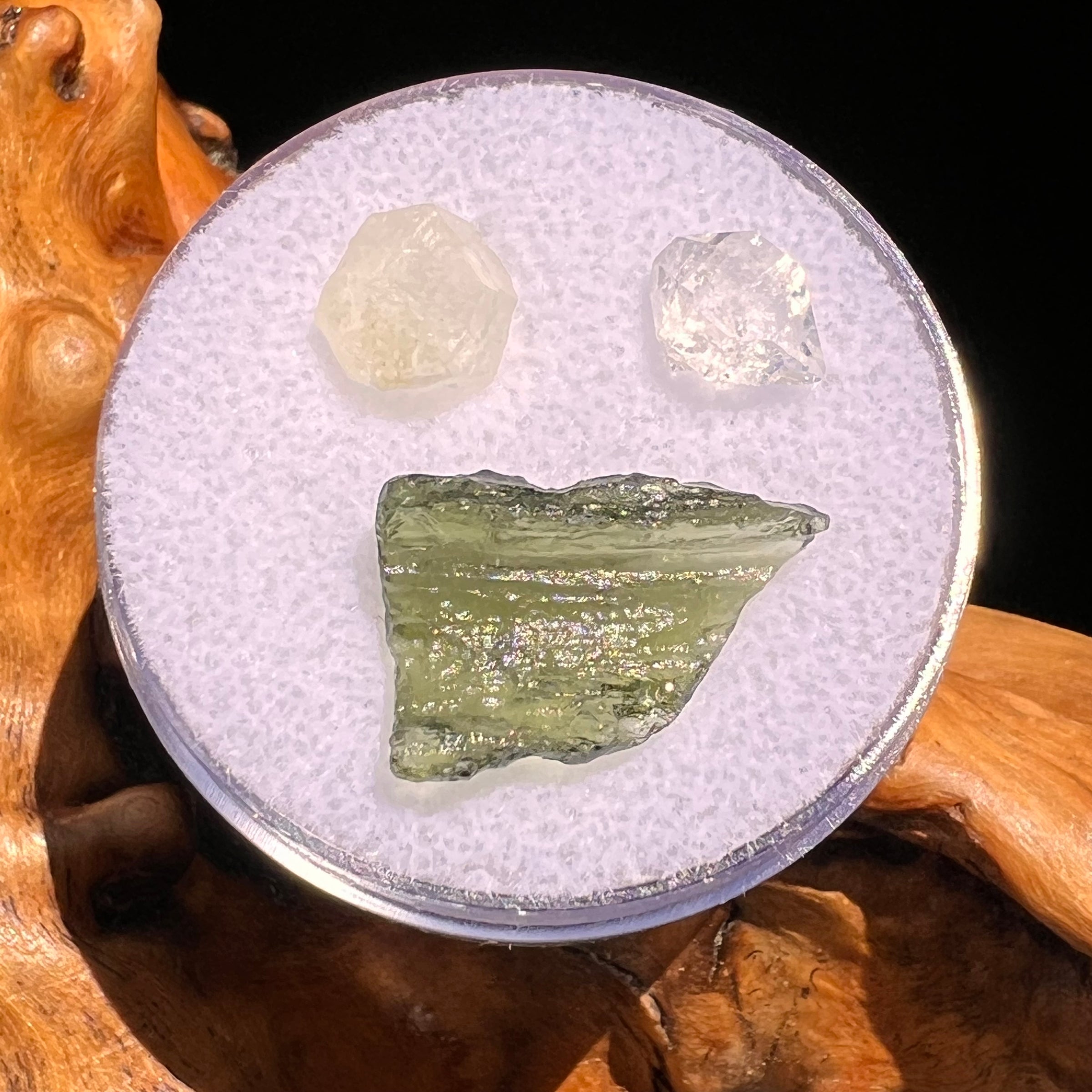 Moldavite, Phenakite, & Herkimer Diamond #63-Moldavite Life