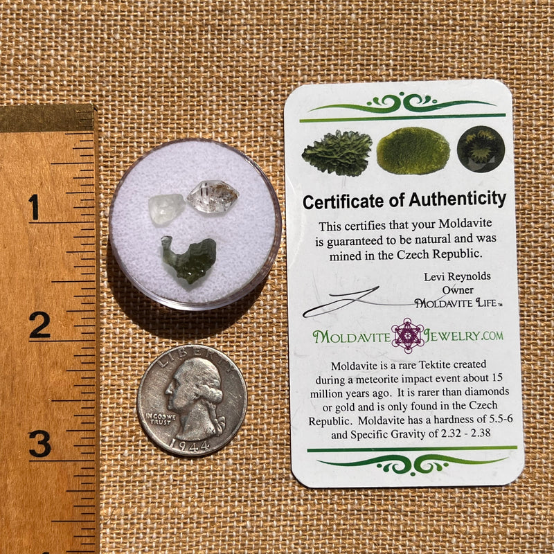 Moldavite, Phenakite, & Herkimer Diamond #66-Moldavite Life