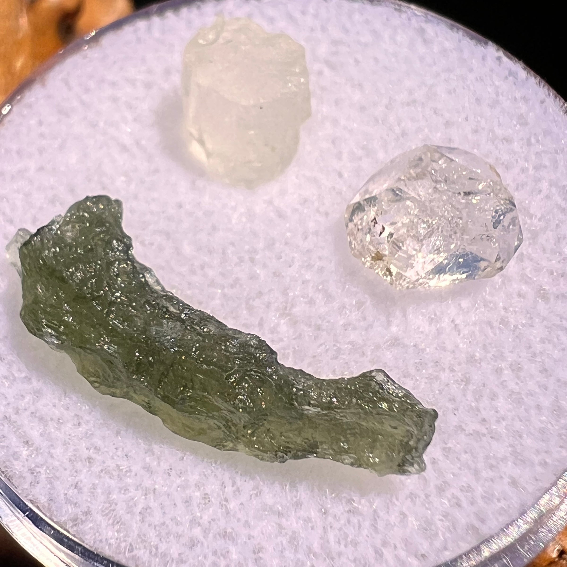 Moldavite, Phenakite, & Herkimer Diamond #67-Moldavite Life