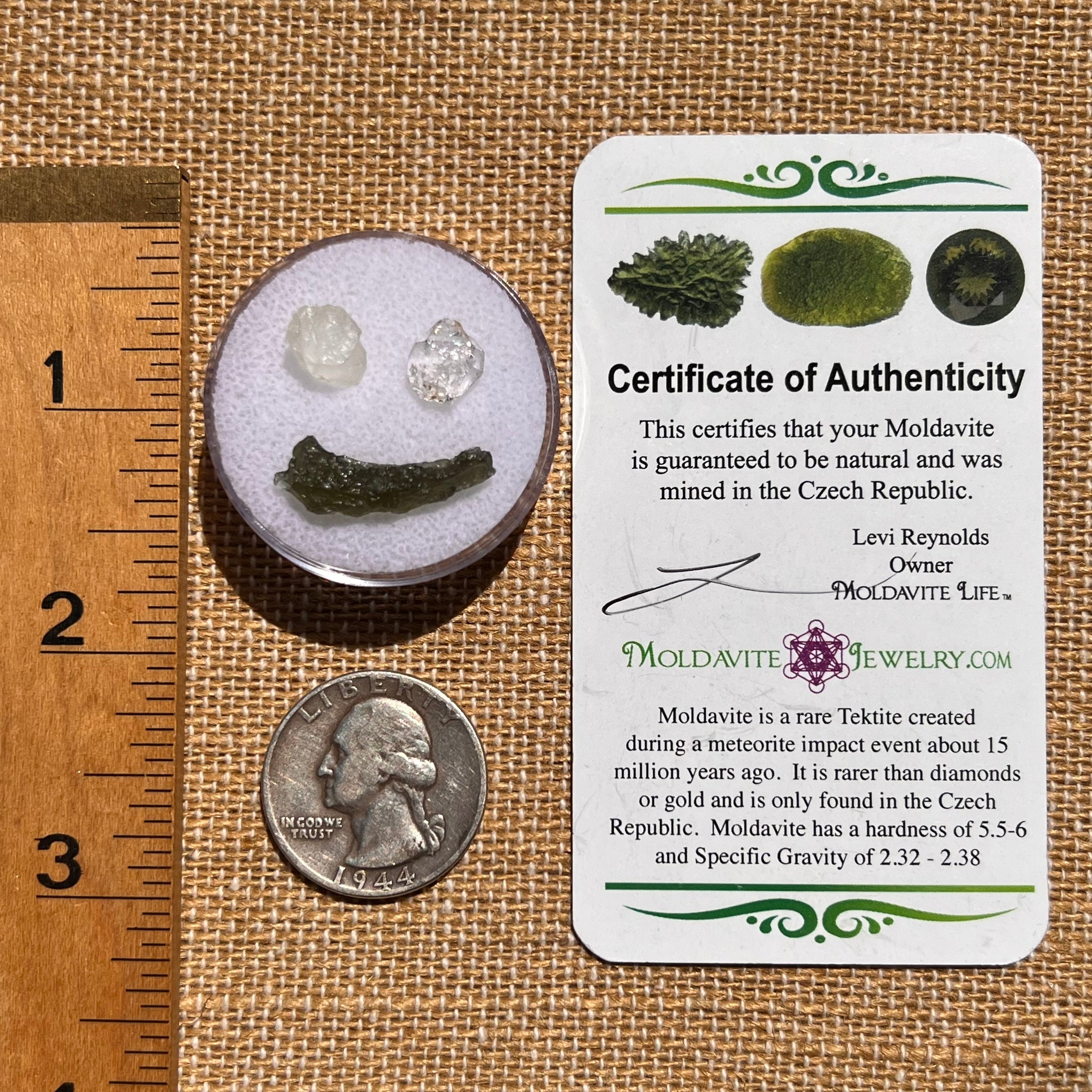 Moldavite, Phenakite, & Herkimer Diamond #67-Moldavite Life