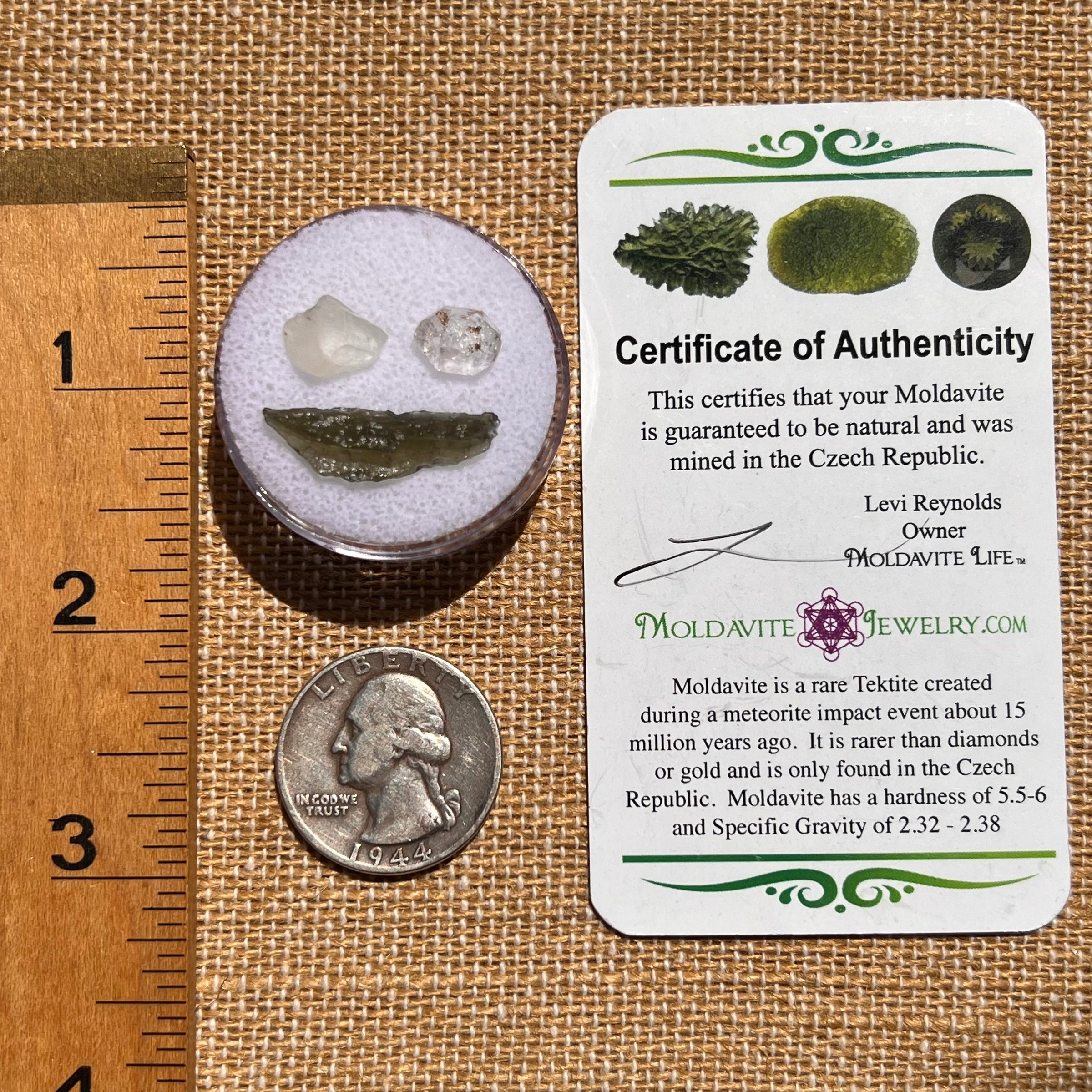 Moldavite, Phenakite, & Herkimer Diamond #68-Moldavite Life