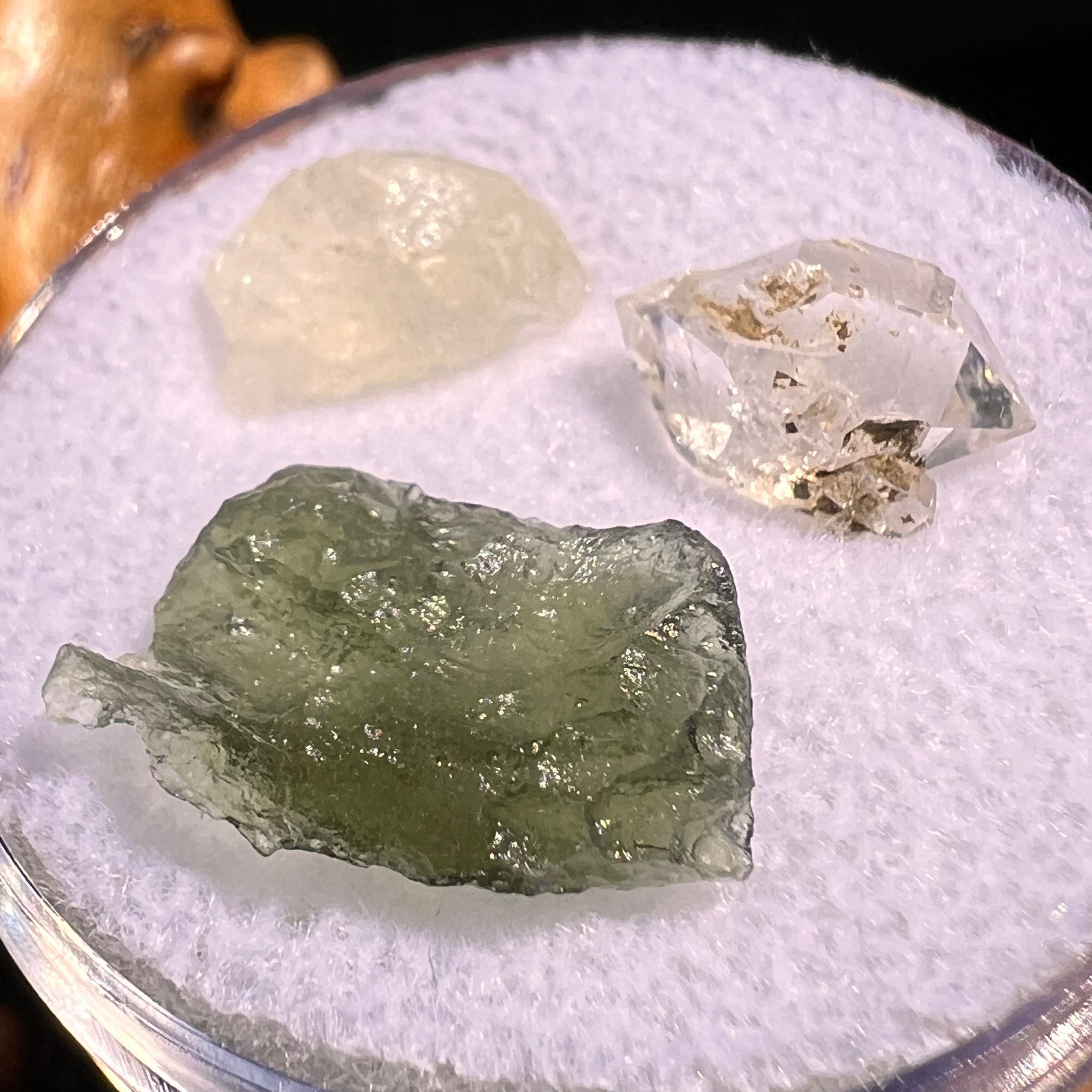 Moldavite, Phenakite, & Herkimer Diamond #70-Moldavite Life