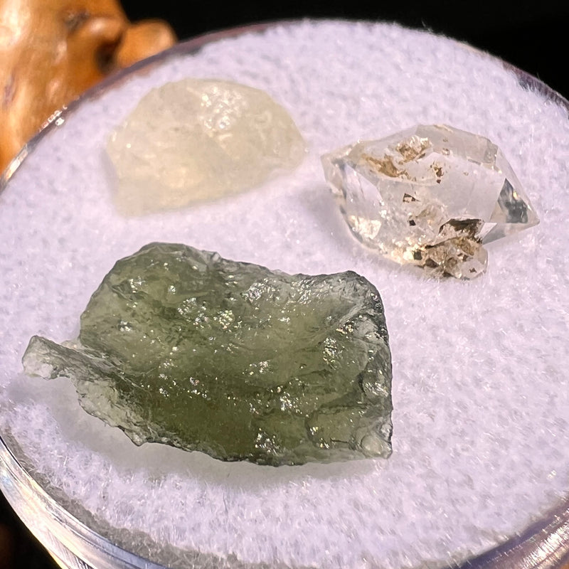 Moldavite, Phenakite, & Herkimer Diamond #70-Moldavite Life