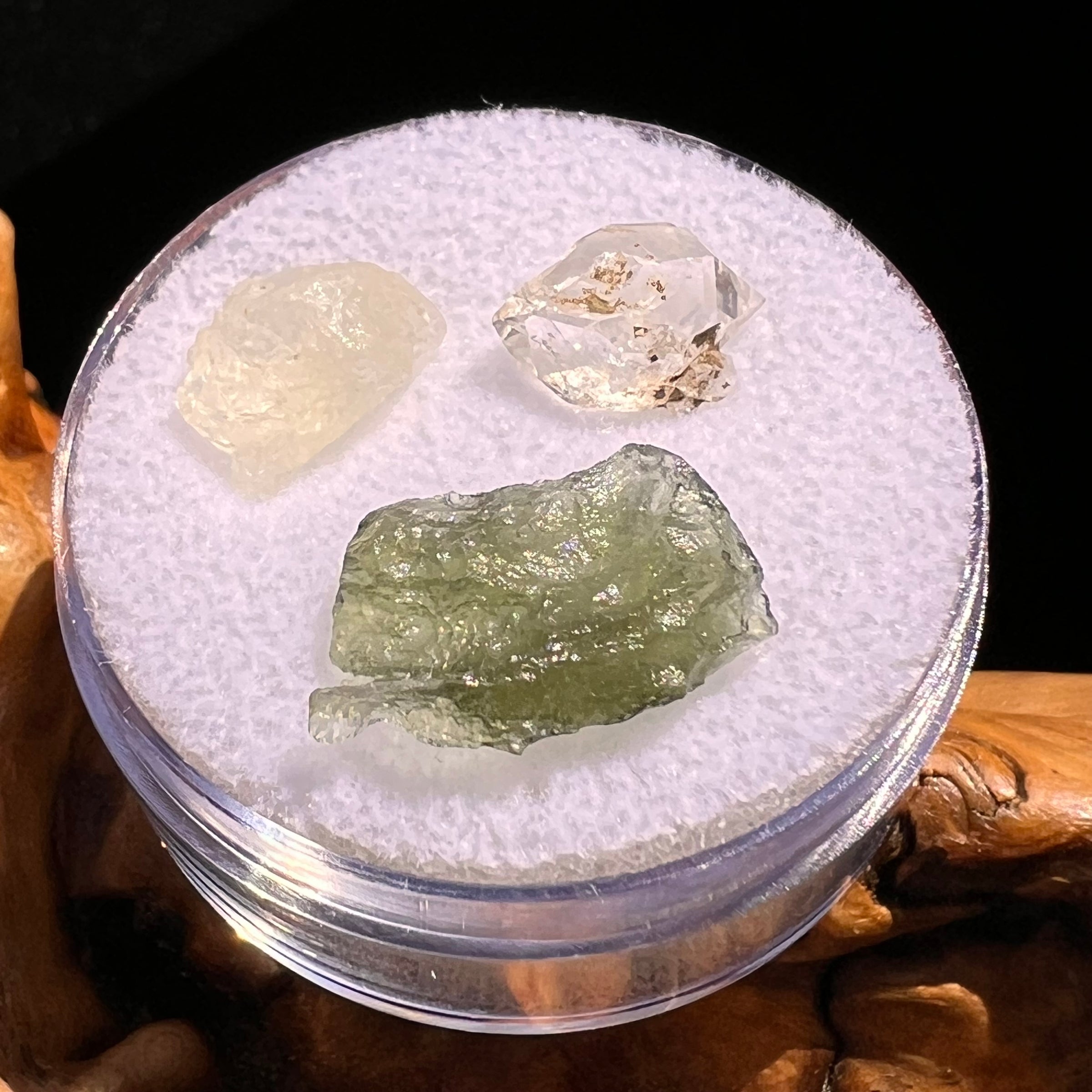 Moldavite, Phenakite, & Herkimer Diamond #70-Moldavite Life